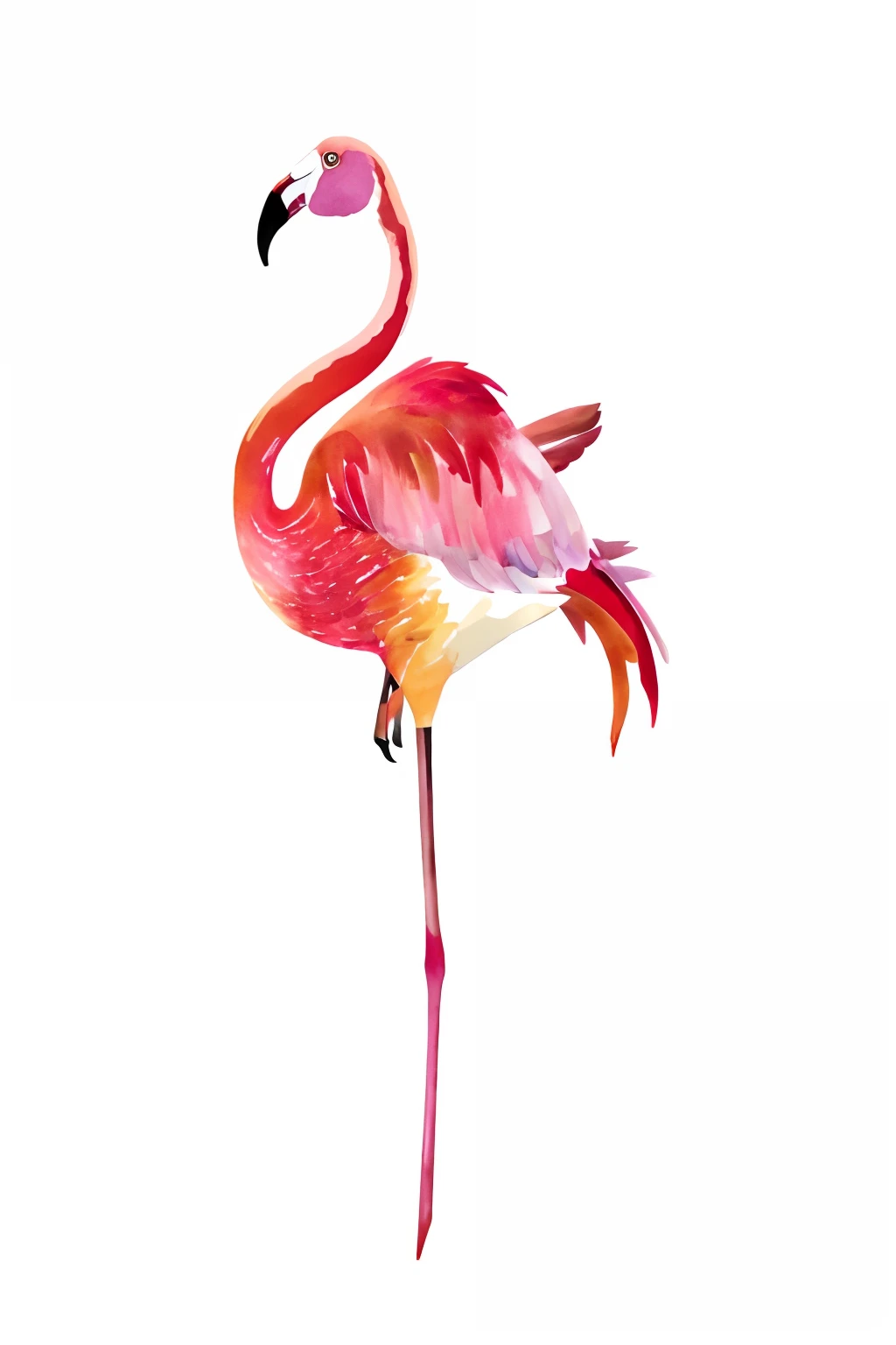 There is a pink flamingo standing on a white background, flamingo, 2D, 2 d, watercolor artwork of exotic, Flamboyant, author:Paul Bird, flamingo, Watercolor illustration, hd illustration, flamingo, colorful bird with a long, photorealistic print of exotic, author:Anna Heifesch, A beautiful artwork illustration, author:Aya Goda, Artistic illustration