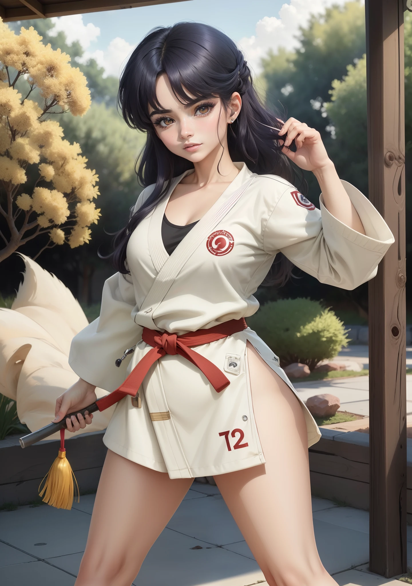 (Akanetendowaifu: 1), lindo, rostro enfadado, (uniforme karate corto: 1.2), pose dinamica,decidido, cabello corto, cabello largo,mirando al espectador, pose karateka patada al aire,pierna patada, gritando, rostro detallado hiperrealismo, ojos detallados,ojos brillantes, mujer hermosa, sonriendo, picardia,desafiante, patada al espectador, piernas hermosas,nsfw,Teaching legs, vestido corto, piel humeda,sudor, manos con cinco dedos
(realista: 1.2), (realismo), (obra maestra: 1.2), (mejor calidad), (ultra detallado), (8k, 4k, intrincado), (disparo de cuerpo completo: 1), (disparo de vaquero: 1.2), (85 mm), light particules, luci, (muy detallado: 1.2), (cara detallada: 1.2), (degradados), nsfw, ojos coloridos y detallados,
(Fondo gimnasio dojo karate), (fondo detallado), paisaje detallado, (Angle Dynamic: 1.2), (dynamic pose: 1.2), (regla de third_composition: 1.3), (Line of action: 1.2), plano amplio, solo, daylight, luz espectacular,jardin japones, nocturno,estanque peces