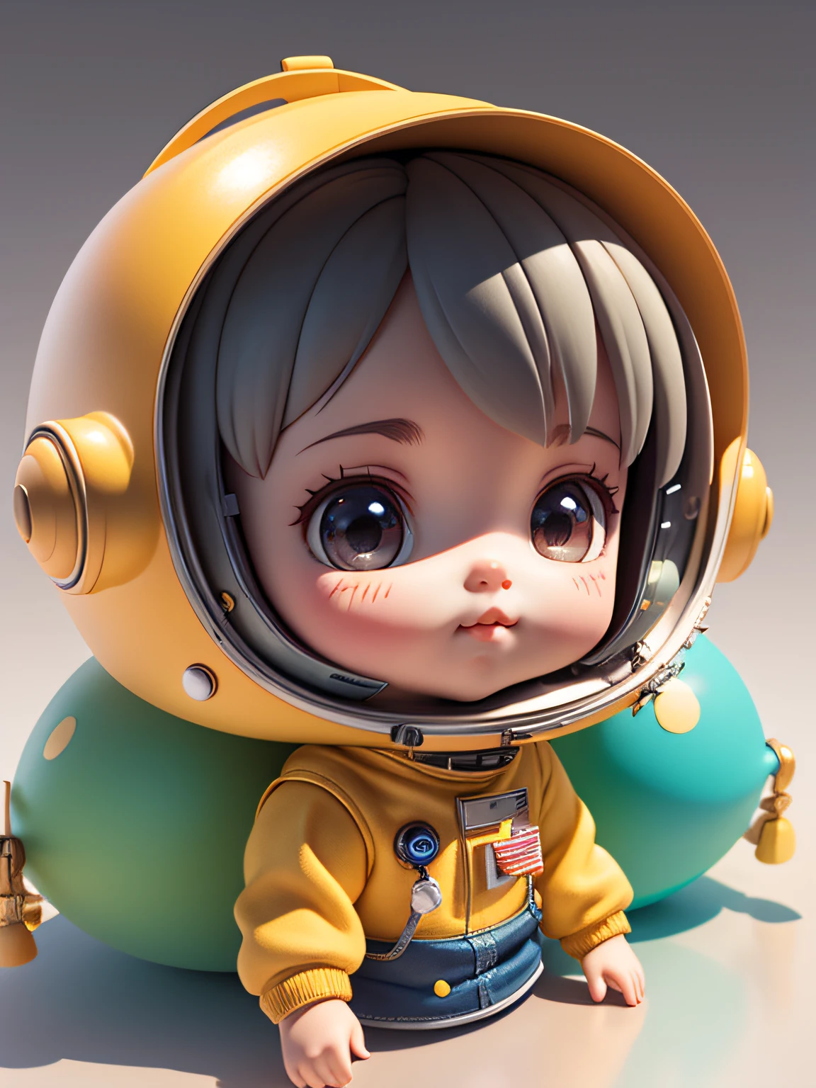 There is a little doll with helmet and helmet, cute 3d rendering, little astronaut looking up, portrait anime space cadet boy, cute 3d anime boy rendering, cute detailed digital art, male explorer mini cute boy, 3d rendering stylized, 3d rendered character art 8k, cute digital painting, anime style 3d, super detailed rendering