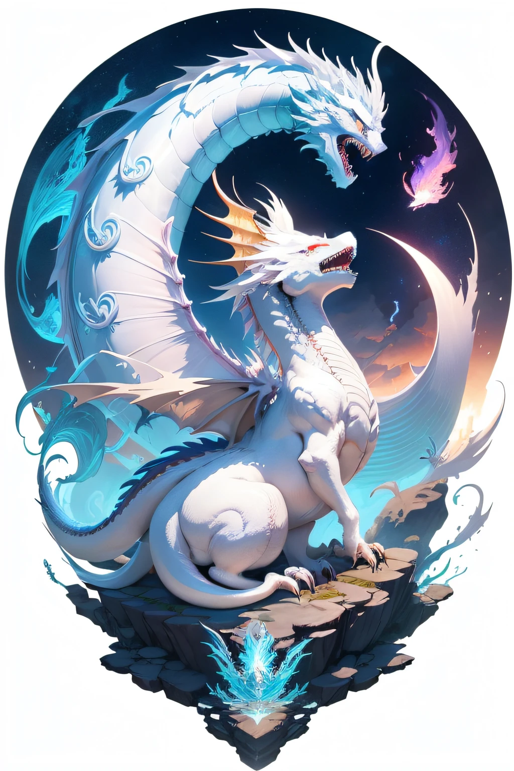 anime - style white dragon with a white head and long tail, water dragon, anime fantasy illustration, a beautiful artwork illustration, guweiz, artwork in the style of guweiz, detailed digital anime art, by Yuumei, mythical creature, jellyfish phoenix dragon, loong, guweiz on pixiv artstation, trending on artstation pixiv
