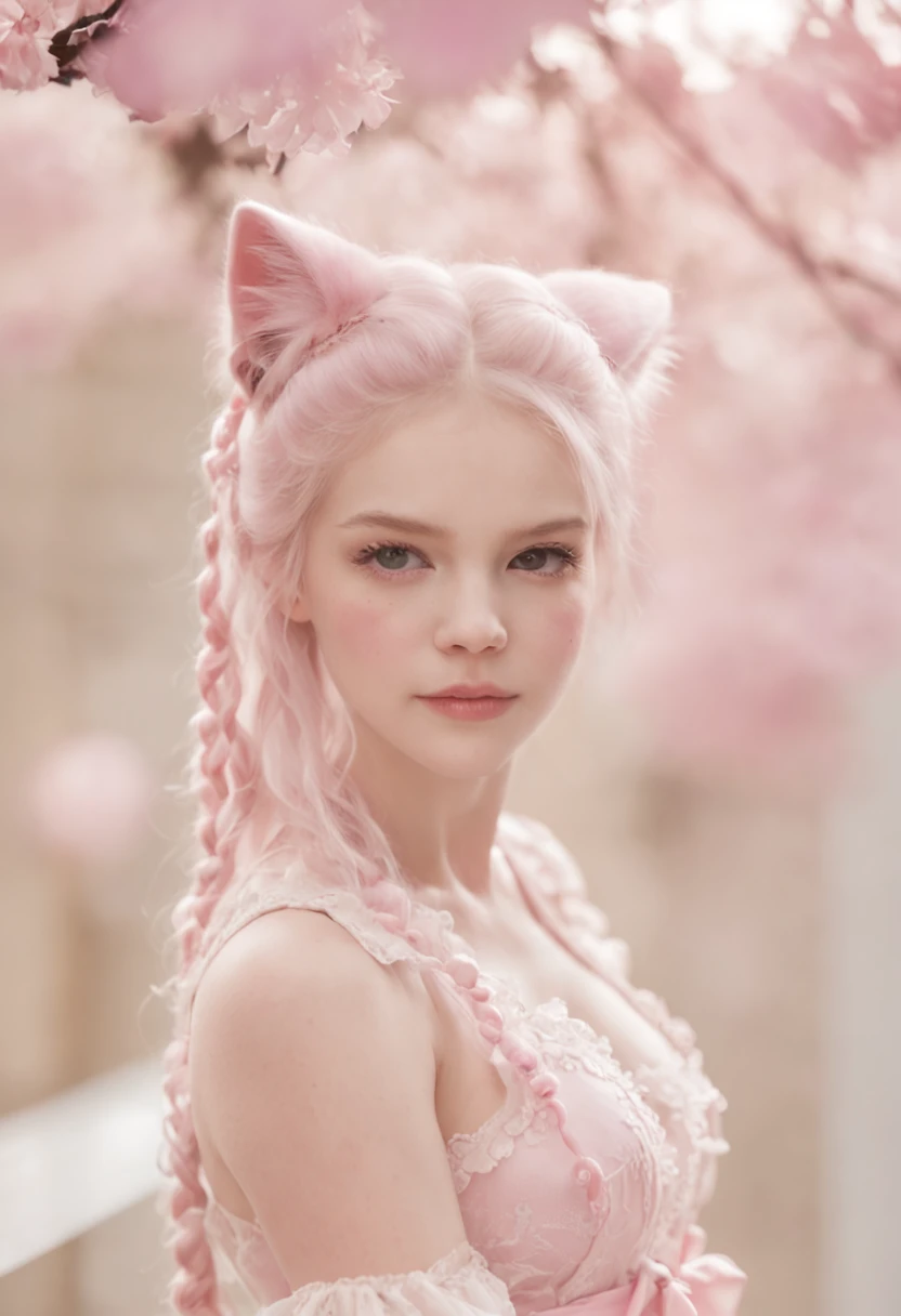 a beauty girl,in pink,nakeness,is shy,cat ear,Beast tail,Face full of milk