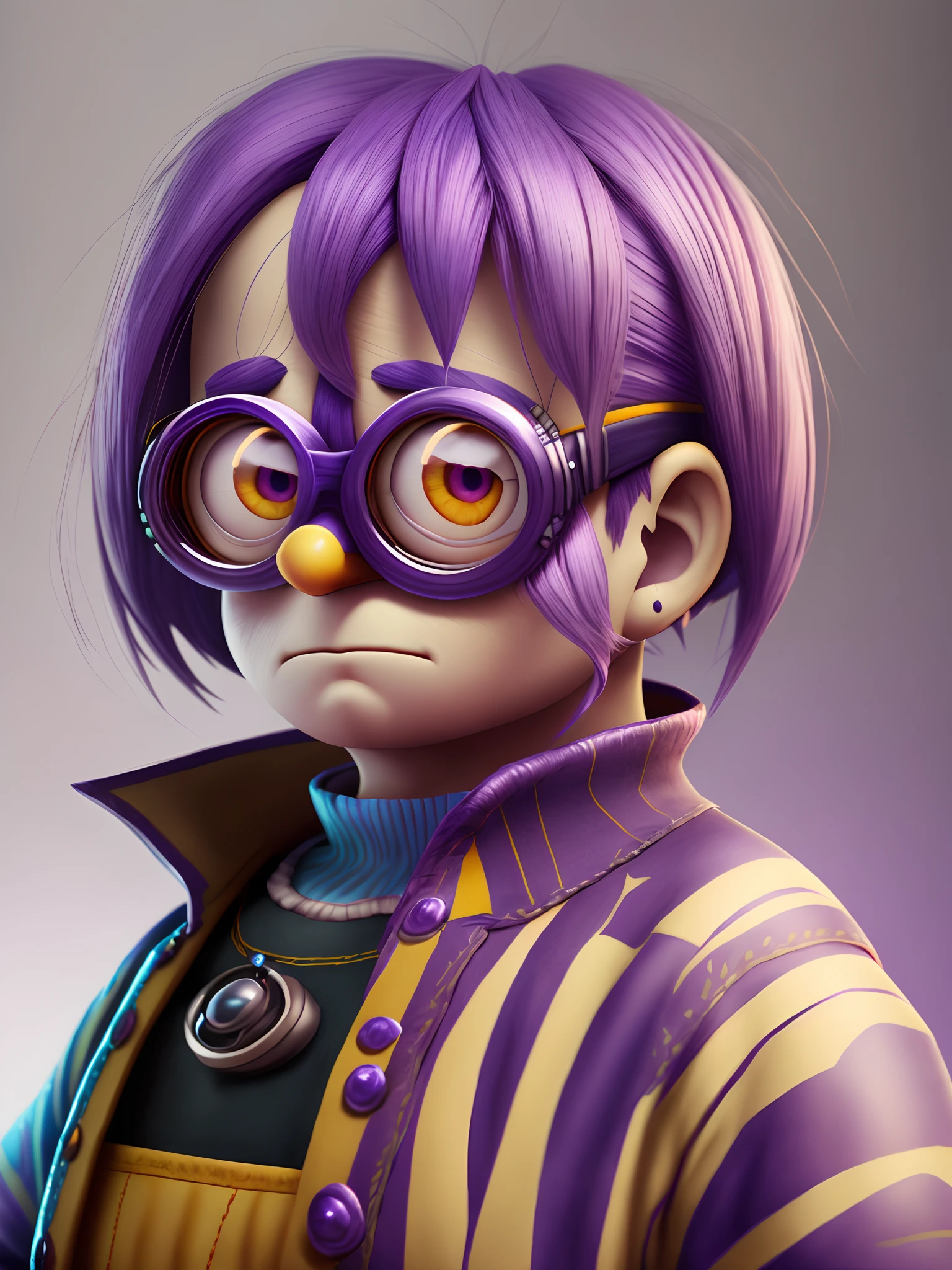 minion from the movie: Despicable Me, with purple skin color, HD, pro photographic portrait shot, realistic photo, white background --auto --s2
