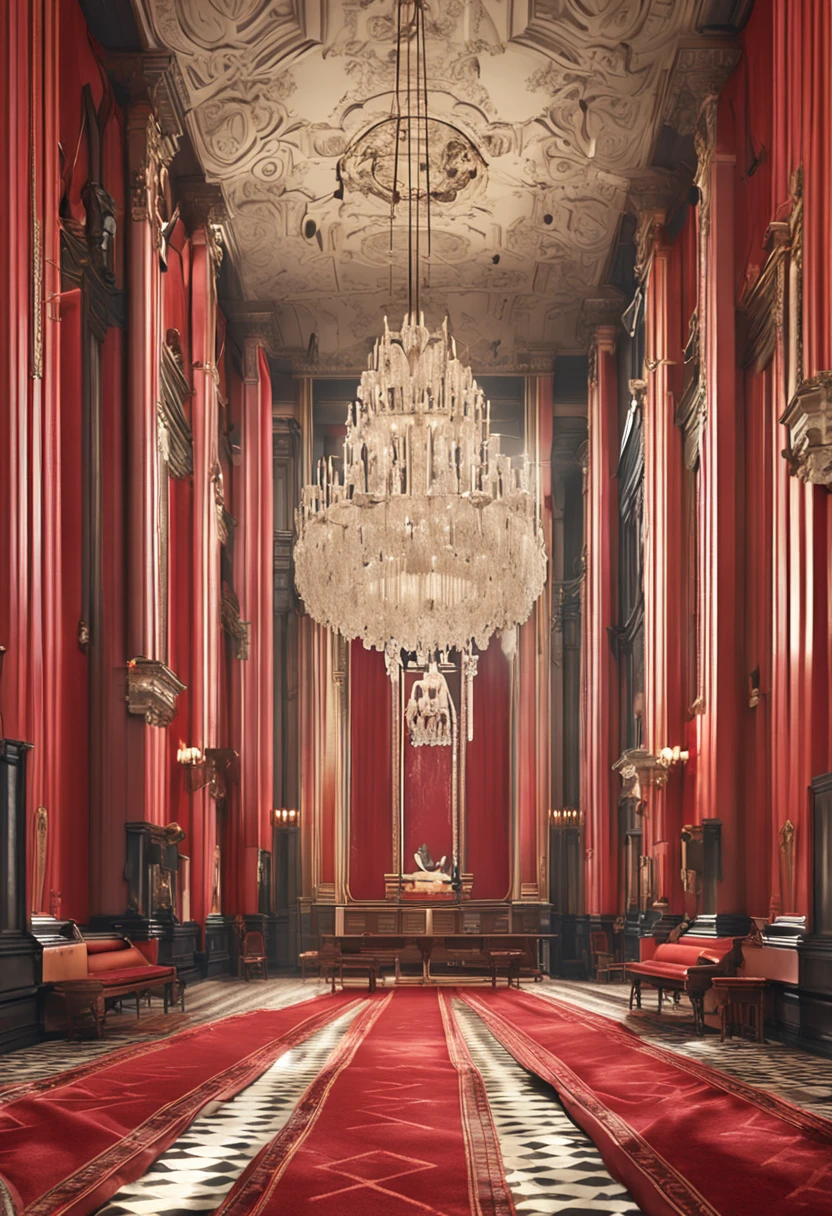 palaces,court room,The sheriff approves the documents,White-blond curls,feather quill,Long red carpet,Stately atmosphere,High quality paintings