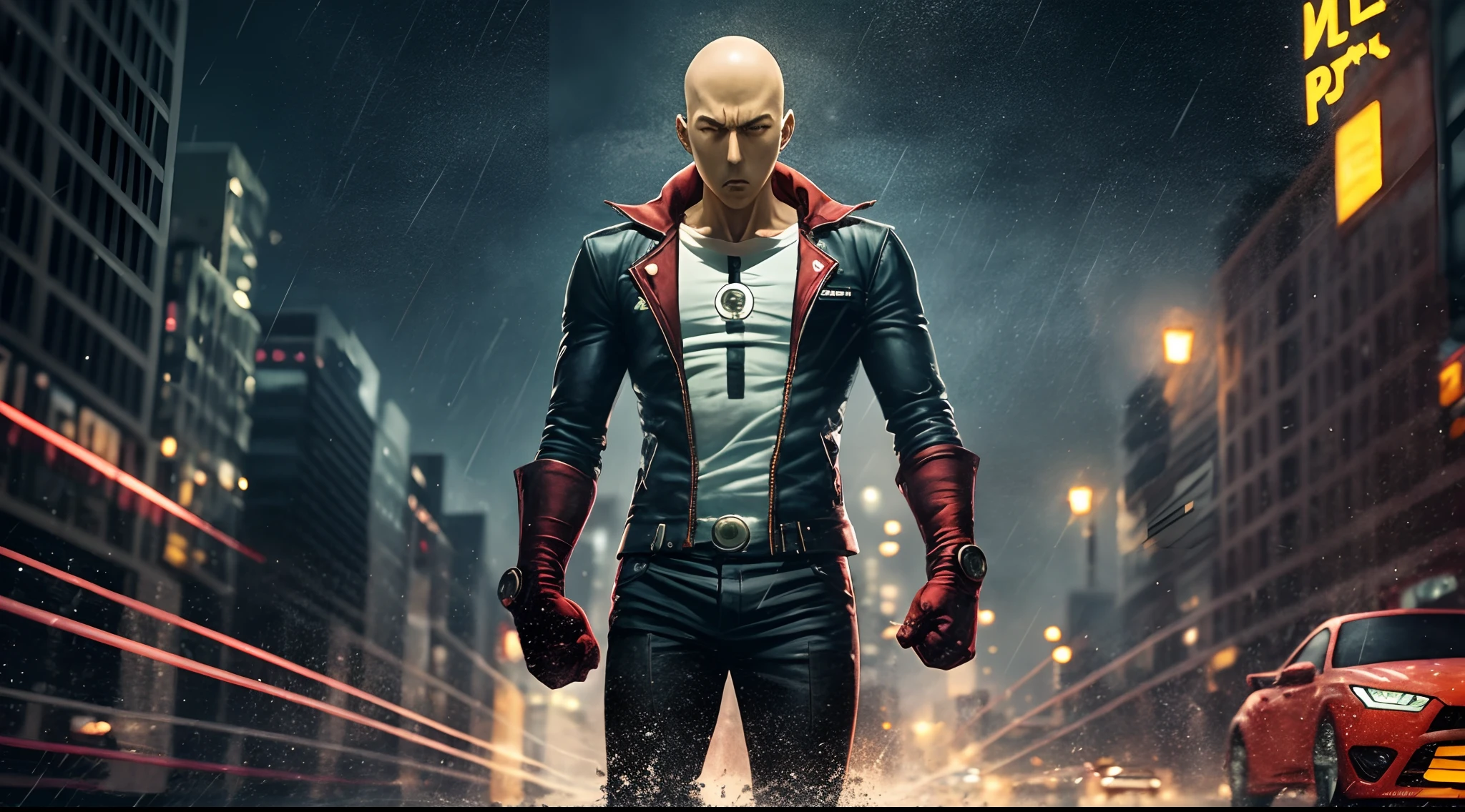 Broken City , Raining , Broken Car , Broken Road , Broken World , Angry Emotion , Dark Night , Fighting Monsters , One Punch Man , Deadly People on road ,Dark Colour , Hollywood , Bloody Bird , Outside View , intricately detailed , 4k resolution , --auto --s2