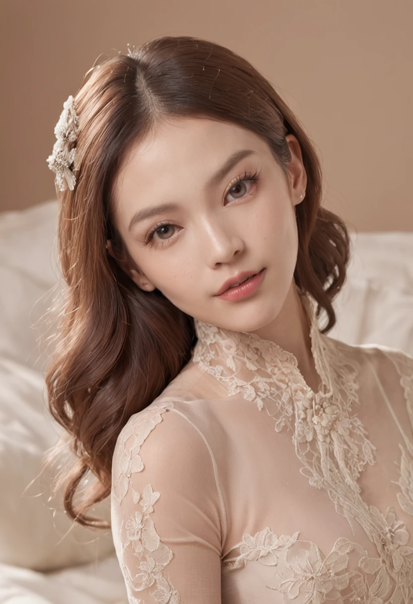 Flesh-colored pantyhose,Flesh-colored stockings,Flesh-colored stockings,Super detail,Anatomically correct,ccurate,One-piece suit,Physical coordination,Photo portrait,slender thigh,Delicatemakeup,Tong Liya