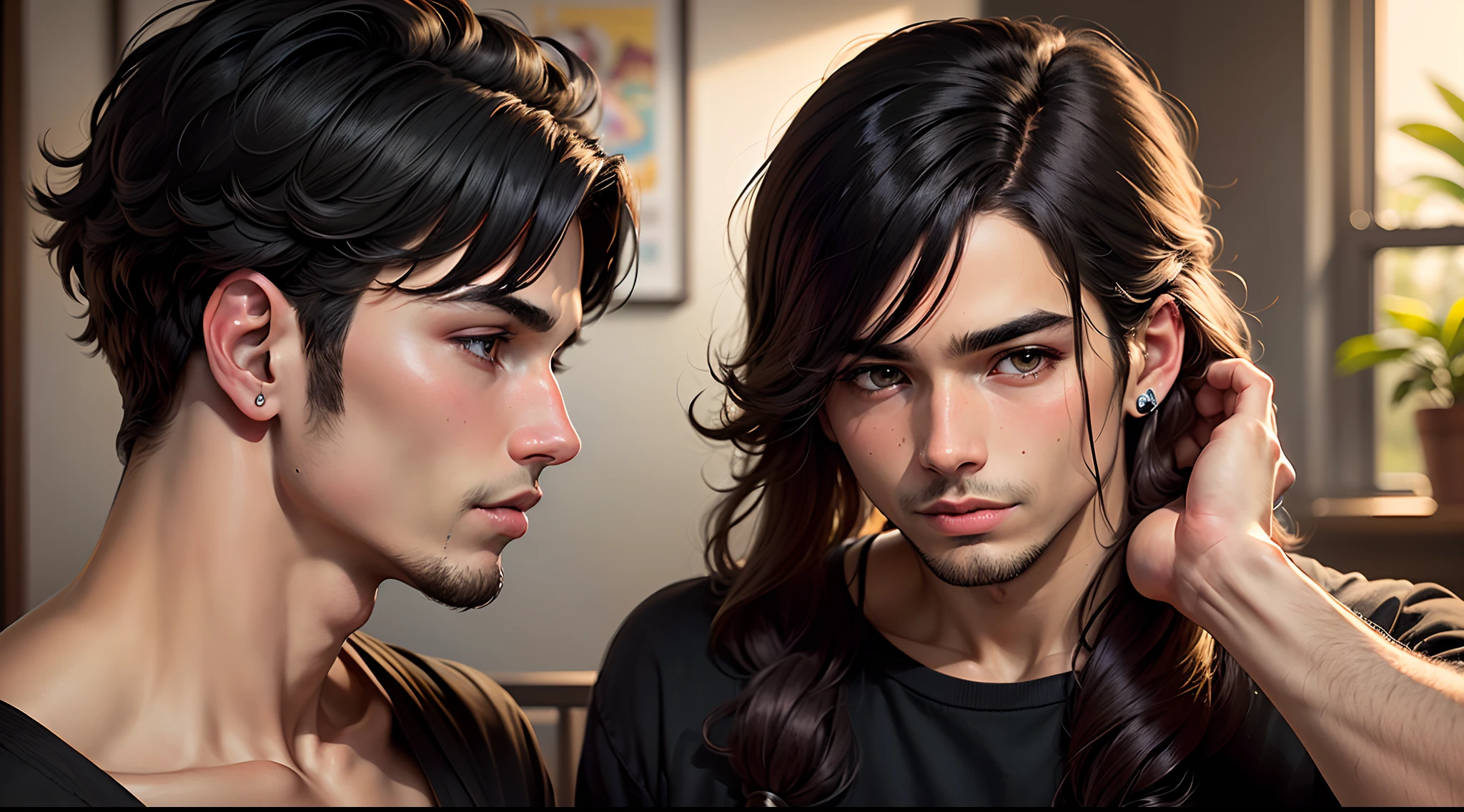 2heads, male, short hair
