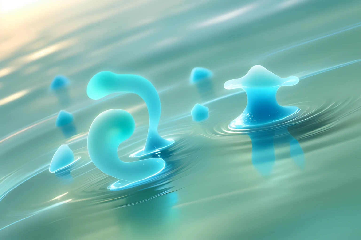 Image showing blisters in water, A style that renders in detail, Soft and dreamy atmosphere, soft focus,Alpha transparency,high key,Light blue background,Simple background,C4D render,。.3D
