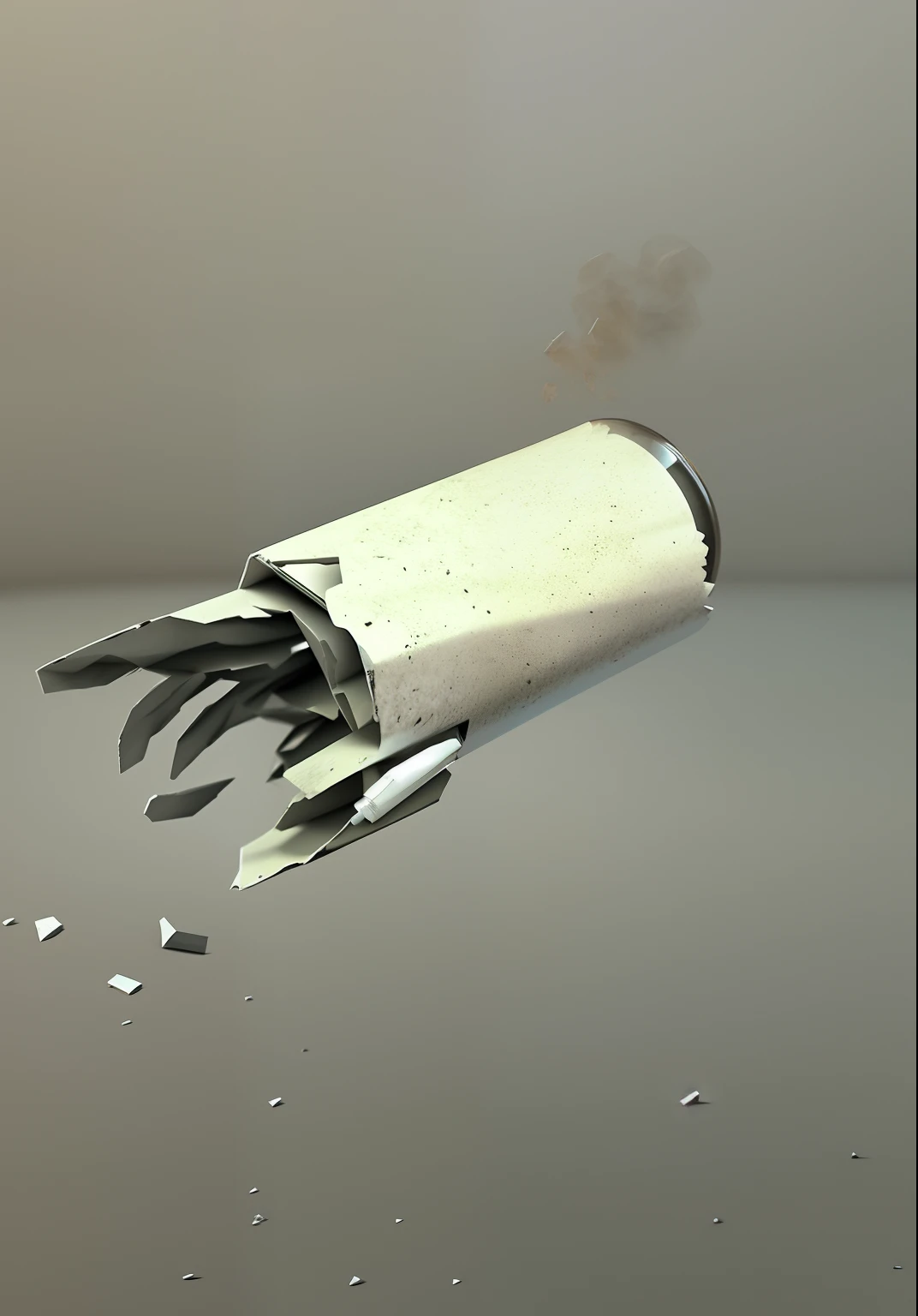 There was a broken bottle,A cigarette sticks out of it, Sharp edges. rendering by octane, Rendered in Cinema4D, rendered in cinema 4 d, cinema 4d render, cinema 4 d render, cinema4d render, 3D octane rendering, 3d octane render, ((rendering by octane)), depicted as a 3 d render, rendering by octane.:1
