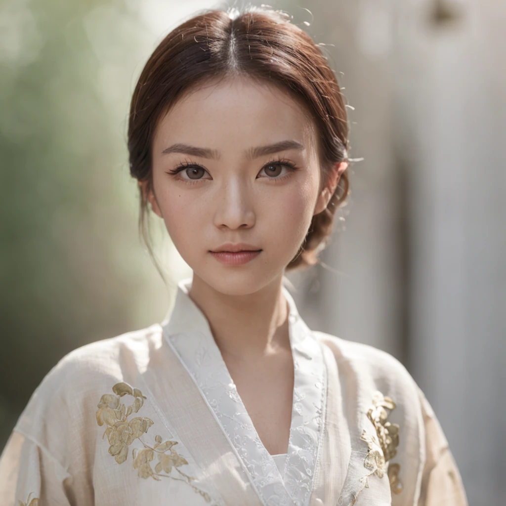 Wear Chinese clothing，(Best quality:1.4), (超高分辨率:1.2), (Photorealistic:1.4), (8K, RAW photo:1.2), (Brown eyes), Girl walking down the street, ,(White top:1.2), (Nice shoes),(Natural light),(rim-light)
