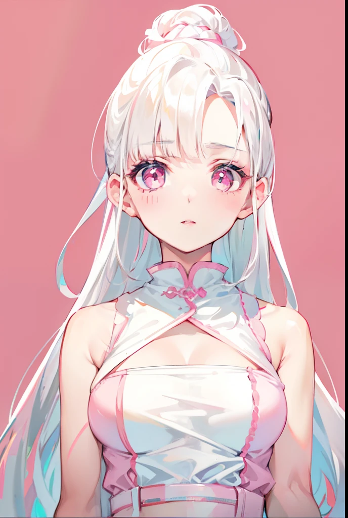 Creamy white hair，sensual lip，pink color clothes，Delicate skin，Super super sweet little sweet girl