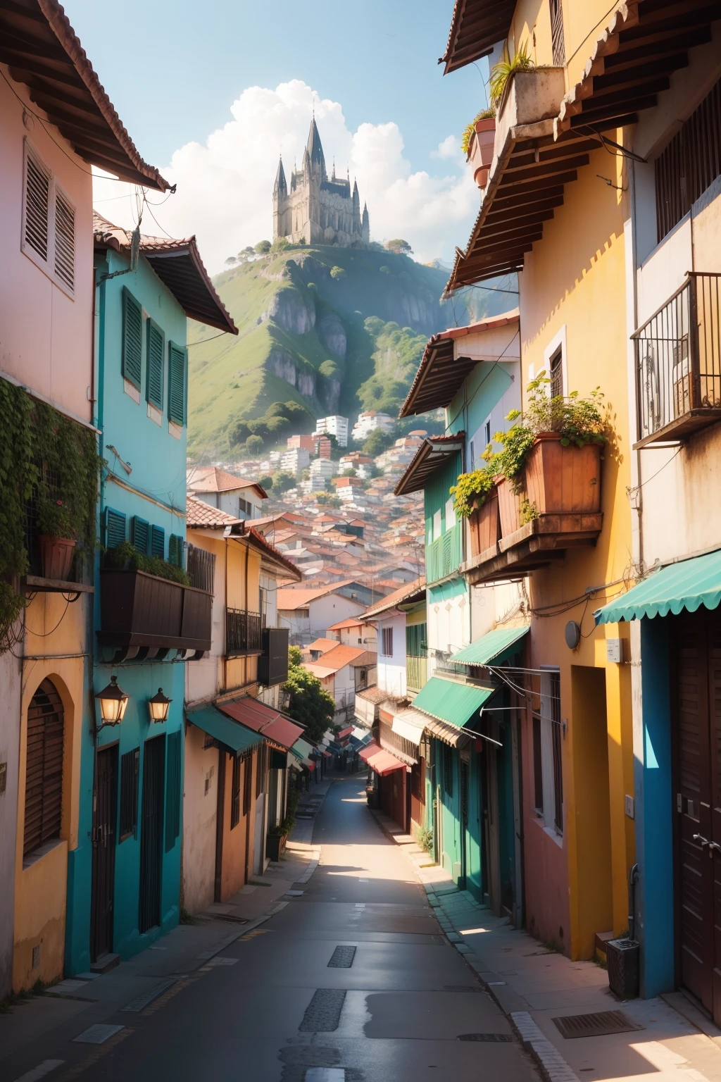 Crie uma paisagem com uma cidade feita de titanio