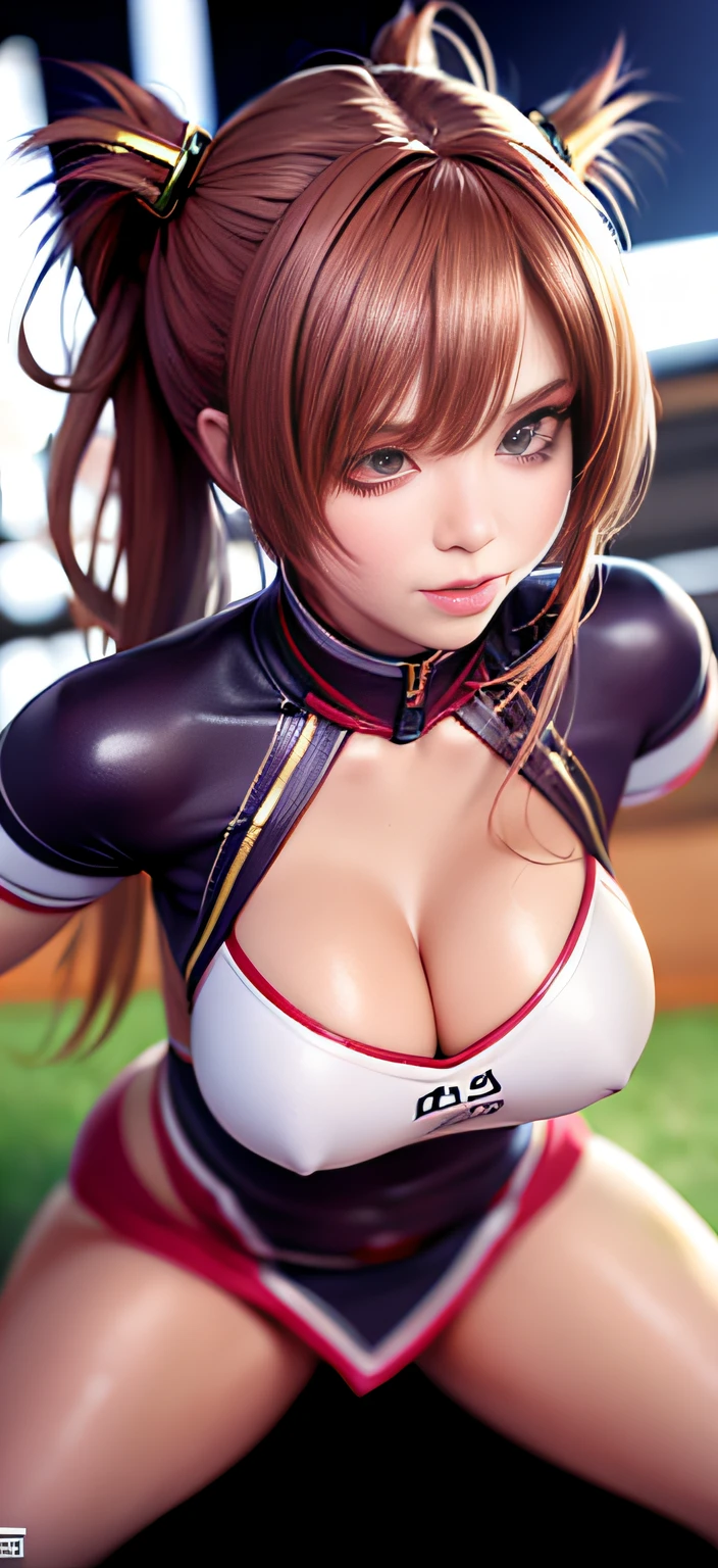 Ultra-realistic portrait of very beautiful woman in cheerleader costume posing for photo, Beautiful figure, cheering, , cheeryblossom, trending at cgstation, close up half body shot, crimson themed,Cinematic, ultra-detailliert, Insane details, Beautifully color graded, Unreal Engine, degrees of freedom, Hyper-Resolution, Megapixel, cinematic lightening, Anti-aliasing, FKAA, TXAA, nffsw, SSAO, post processed, Post Production, Tone Mapping, .....CGI, VFX, tokusatsu, insanely detailed and intricat, Hyper maximalist, Hyper realistic, Volumetric, Photorealistic, ultra photoreal, Ultra-detailed, Intricate details, 8K, super detailed, fulcolor, Volumetric lightning, nffsw, Realistic, Unreal Engine, 16 K, Sharp Focus, cgsociety 9, beautiful countenance、(Lifelike face)、realisticeyes、beatiful detailed eyes、real looking skin、Beautiful skins、A hyper-realistic、ighly detailed、((squatting and opening legs))、Thin laughter