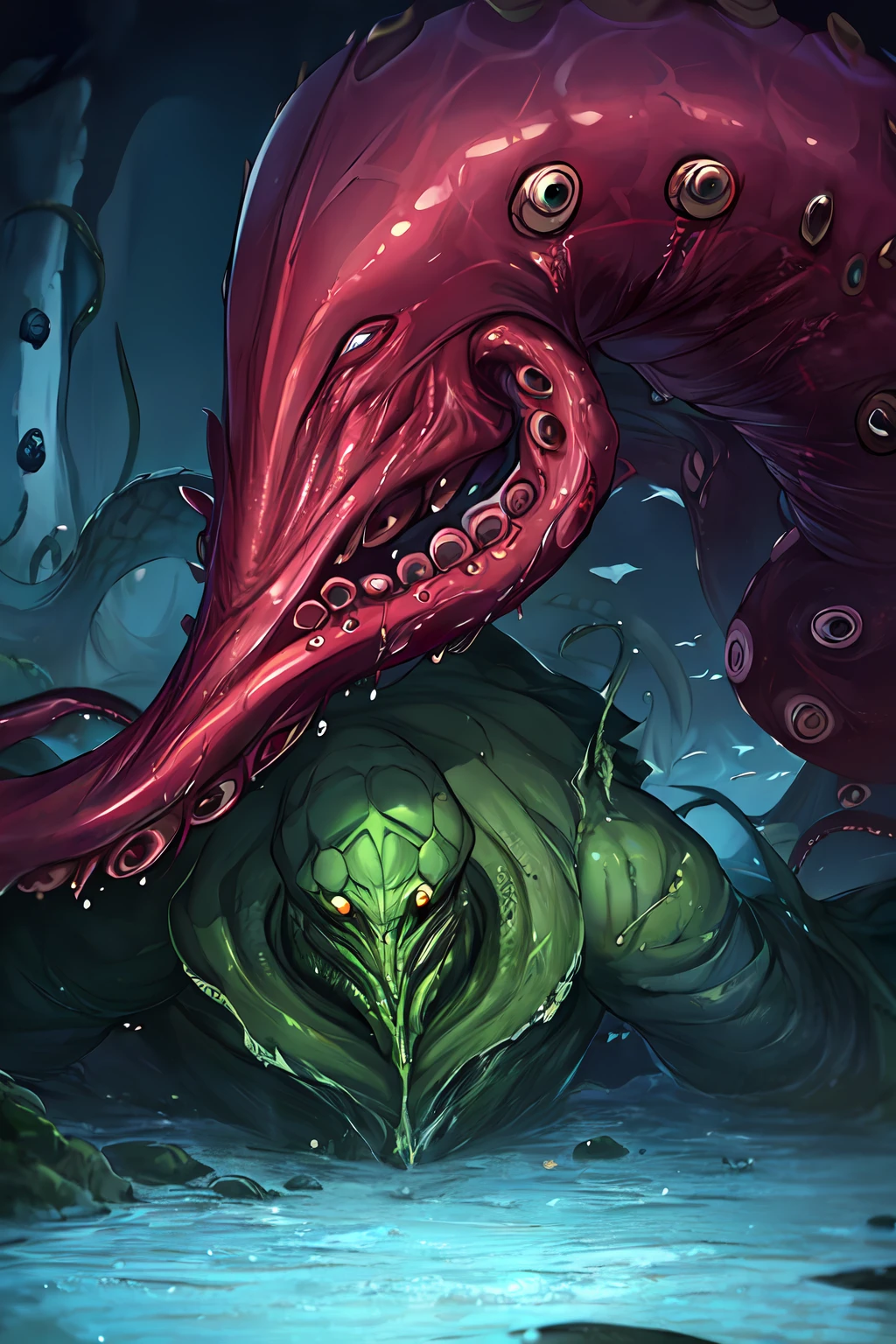 Cthulhu,Monster,(tentaculata:1.35),A polluted underwater world,Gloomy picture,(Nuclear contamination:1.35),(face:1.35),(sarcoma:1.35)
