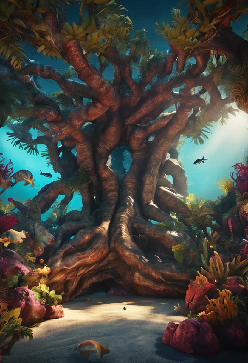 Inside the sea world is an ancient tree