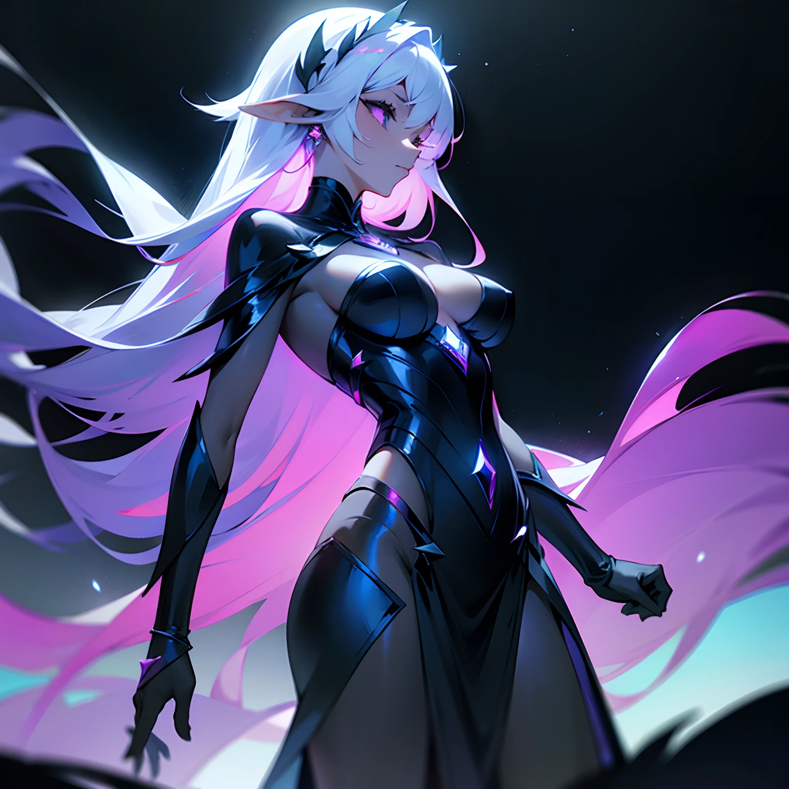 "Dark theme, ethereal goddess"
