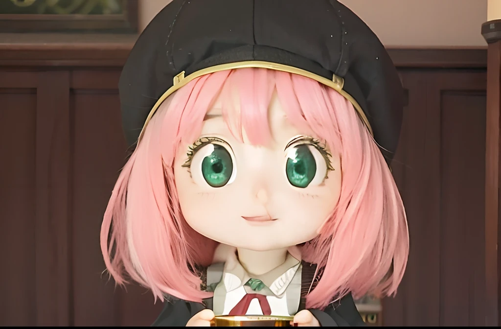 a 8ars old girl with pink hair and green eyes in a black hat, girl named lucy, visual of a cute girl, haruno sakura, marisa kirisame, shirabii, best girl, she has a cute expressive face, in the film, yuruyuri, megumu okada, anya from spy x family, realistic, baloli, cosplay