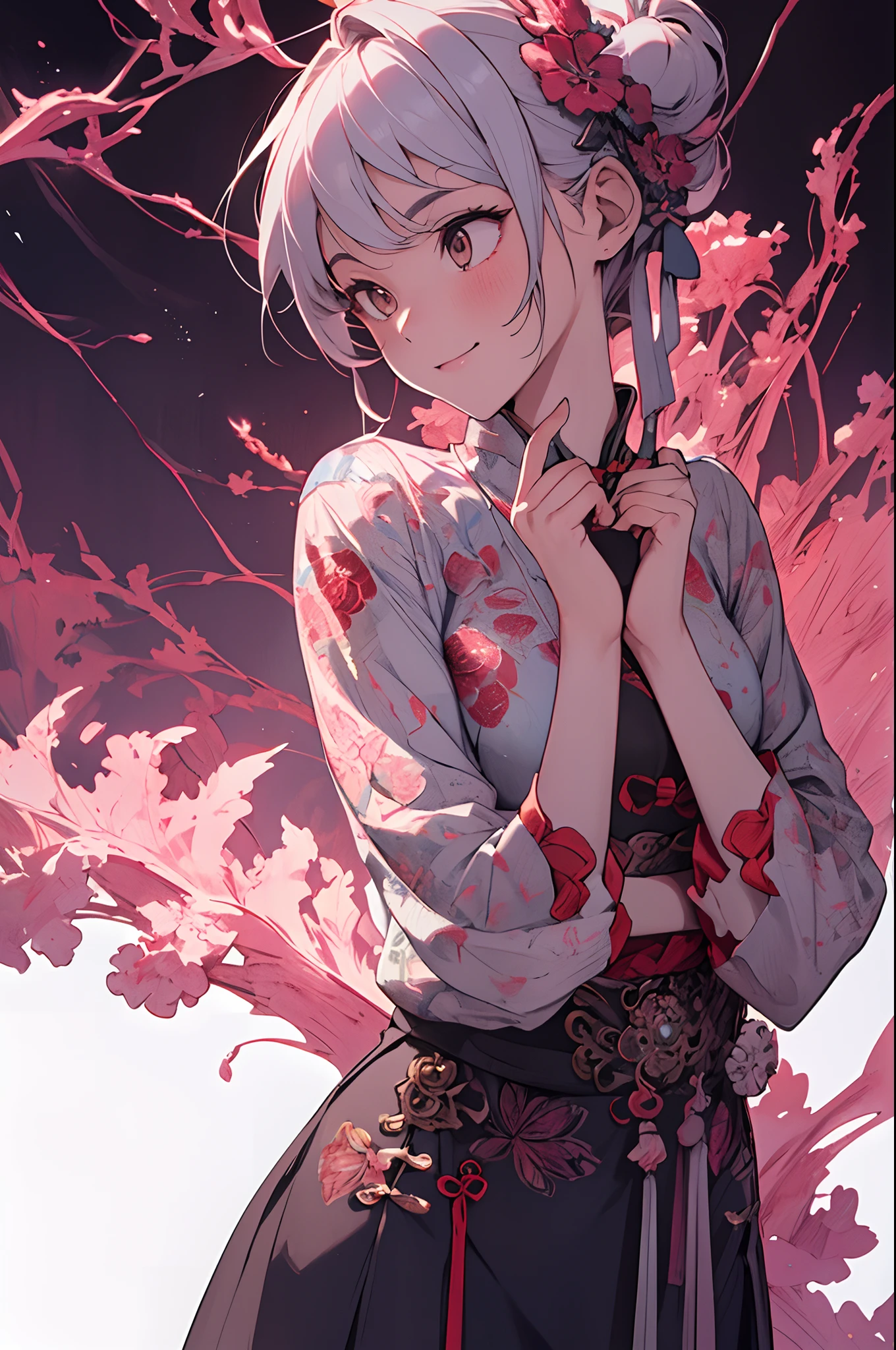 ((Kungfu)),((It's strong.)),innocent smiles、eye glass、(1 girl in), (Solo:1.6),(Cute smile),(chinese clothes), (Best Impact:1.5), (maximalism:1.7), Vivid contrast, (Realistic), hyperrealistic illustrations, hight resolution, ultra-detailliert, absurderes,(Fractal Art:1.3)、Random hairstyle、Random hair color colorful、FULL BODYSHOT、Retro、Precise focus、randome pose、cinema4d、Drama