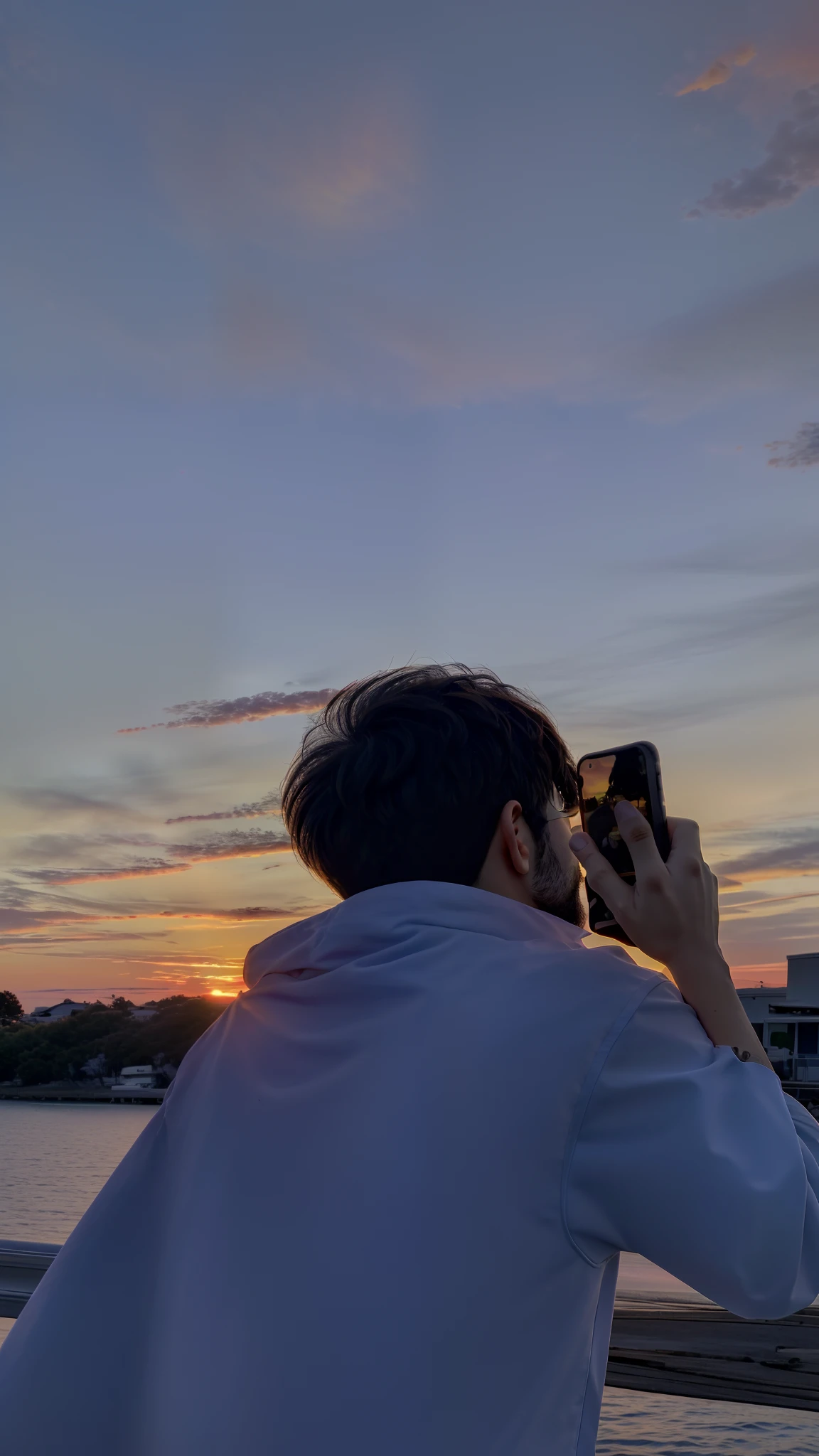 arafed man taking a picture of a sunset with his cell phone, with sunset, looking at sunset, during sunset, with a sunset, during a sunset, taking a picture, at a beautiful sunset, taken at golden hour, sunset time, in the sunset, sunset photo, during sunrise, watching the sunset, it is sunset, at the sunset