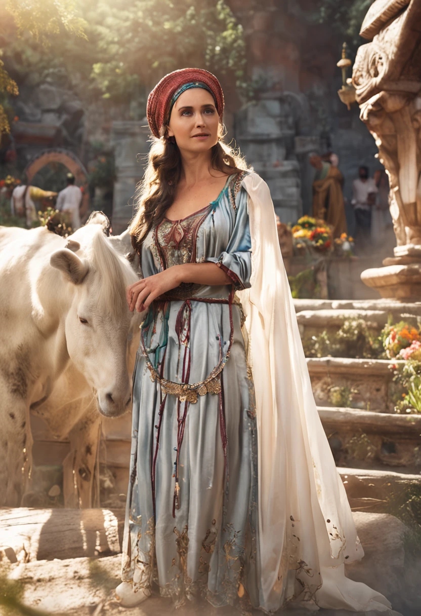 National style，period costume，12 years old，Lori huge breasts cleavage，long whitr hair，nakeness