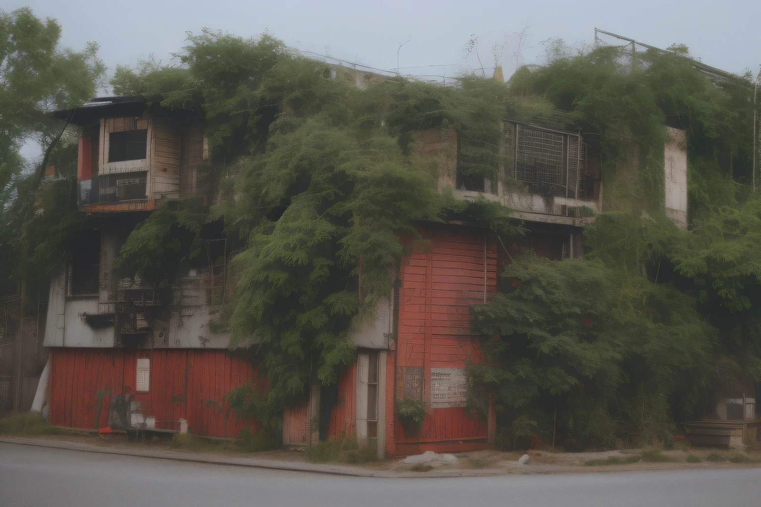 On the tattered asphalt street, urban concept art, Overgrowth. By Makoto Shinkai, ismail inceoglu and ruan jia, postapocalyptic. Makoto Shinkai, post - apocalyptic city streets, inspired by Ismail Inceoglu, Post-apocalyptic street, outdoors ruined cityscape, environment concept art, environment design illustration,There is a small house on the shore of the lake, Amazon jungle, Colombian jungle, Tribal huts in the jungle, mangrove, Amazon rainforest background, Amazonian Indians of Brazil, House on stilts, building along a river, Malaysian jungle, jungle landscape, jungles in the background, The vegetation is dense, overgrown with aquatic plants, tropical climate