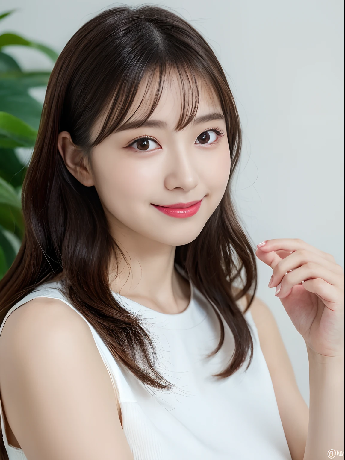 incredibly absurd, beautiful and cute 20-year-old Korean girl with a photorealistic face, showcasing top-quality craftsmanship. Her slender frame adorned with short, messy hair. The artwork high-resolution, allowing for ultra-detailed features to be captured flawlessly. The girl depicted naked. The focus lies on the realistic pupils, showcasing depth and emotion. ((breasts out)) cute smile.