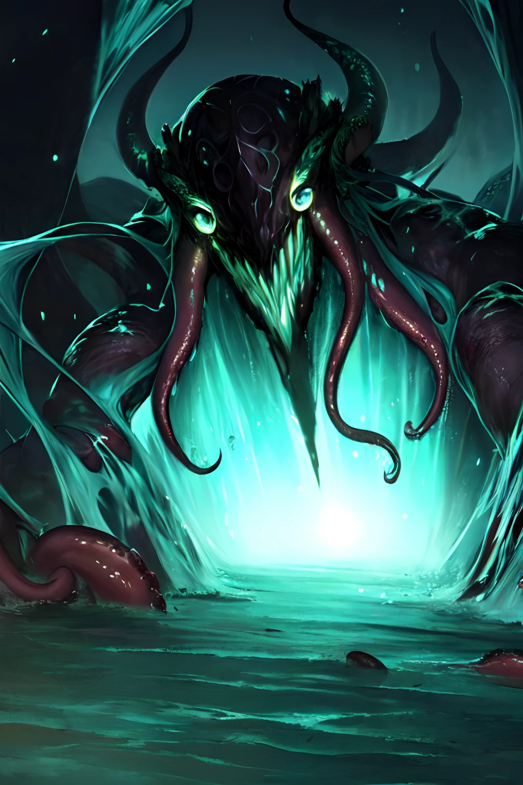 Cthulhu,Monster,(tentaculata:1.35),A polluted underwater world,Gloomy picture,(Nuclear contamination:1.35),(face:1.35),(sarcoma:1.35)