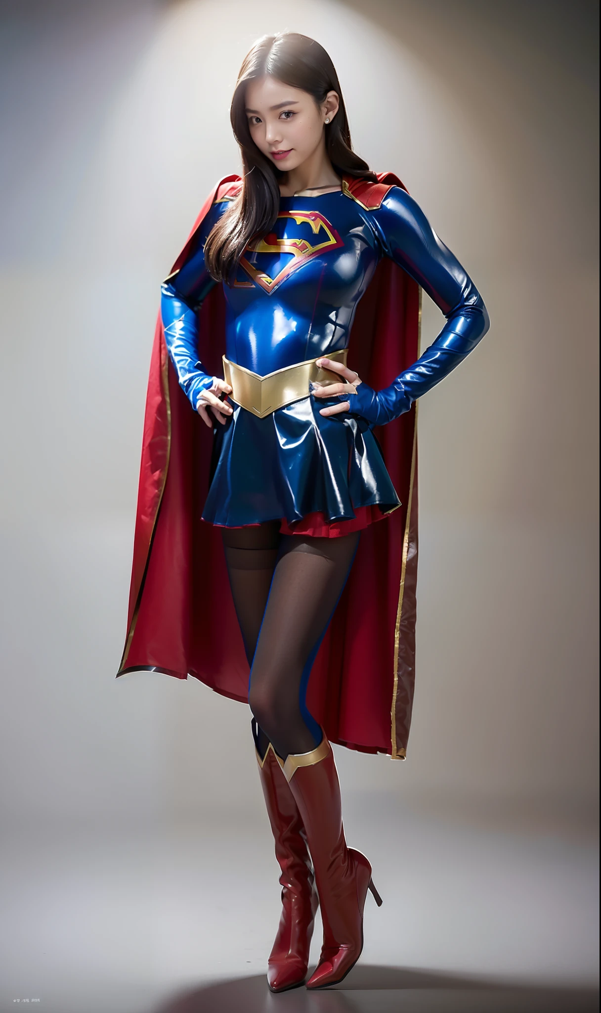 (((Make the most of the original image)))、(((Supergirl Costume)))、(((lustrous dark hair)))、(((Suffering)))、(((that is)))、((Stockings are torn))、((Top image quality、8K))、((top-quality、8K、masterpiece:1.3))、Crisp focus:1.2、Beautiful woman with perfect body shape:1.4、Slender Abs:1.2、((layers-Cut、large boob:1.2))、a wet body:1.5、Highly detailed facial and skin texture、