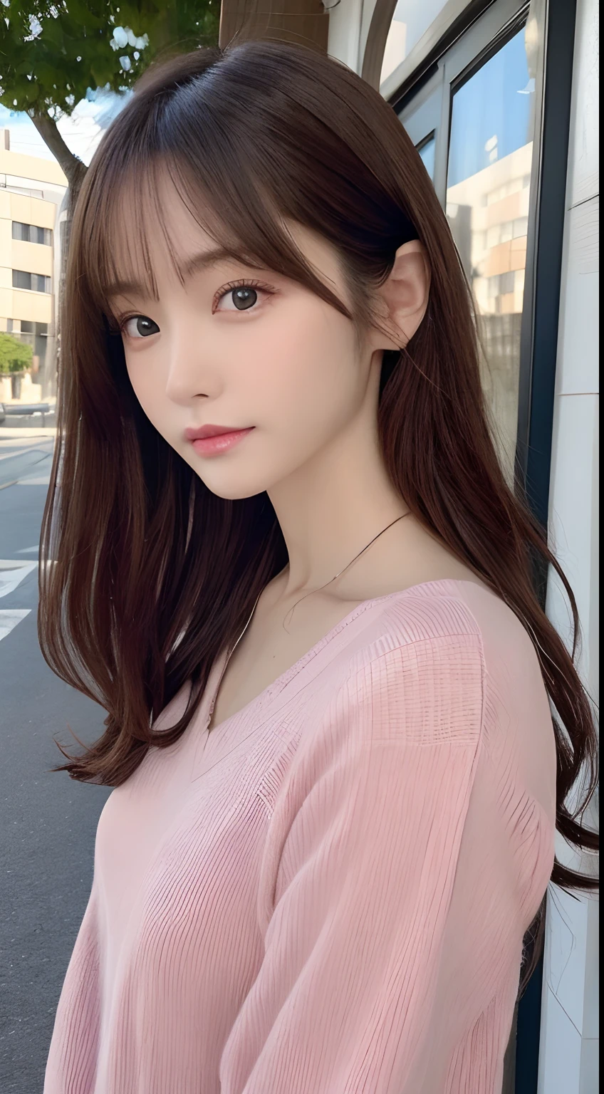 SLE, MKSKS style, beste Quality, MASTERPIECE, Detailed background, highlydetailed, Complex and Detailed Face, long eyelash, detailled eyes, (One adult woman、standing a:1.1), (Thigh thick:1.0), (gigantic tits:1.3), (WHITE BACKGROUND:1.3), (Thick Lips、Pink Lips:1.3)、(Pink eyeshadow:1.2)、(Moist eyes)、best smile、Smiling、cheeks are stained red、wholebody 、Lovely atmosphere、White Wall Room、Sleeveless white dress、Half Up Hair、No exposure、Slightly drooping eyes、white wall background