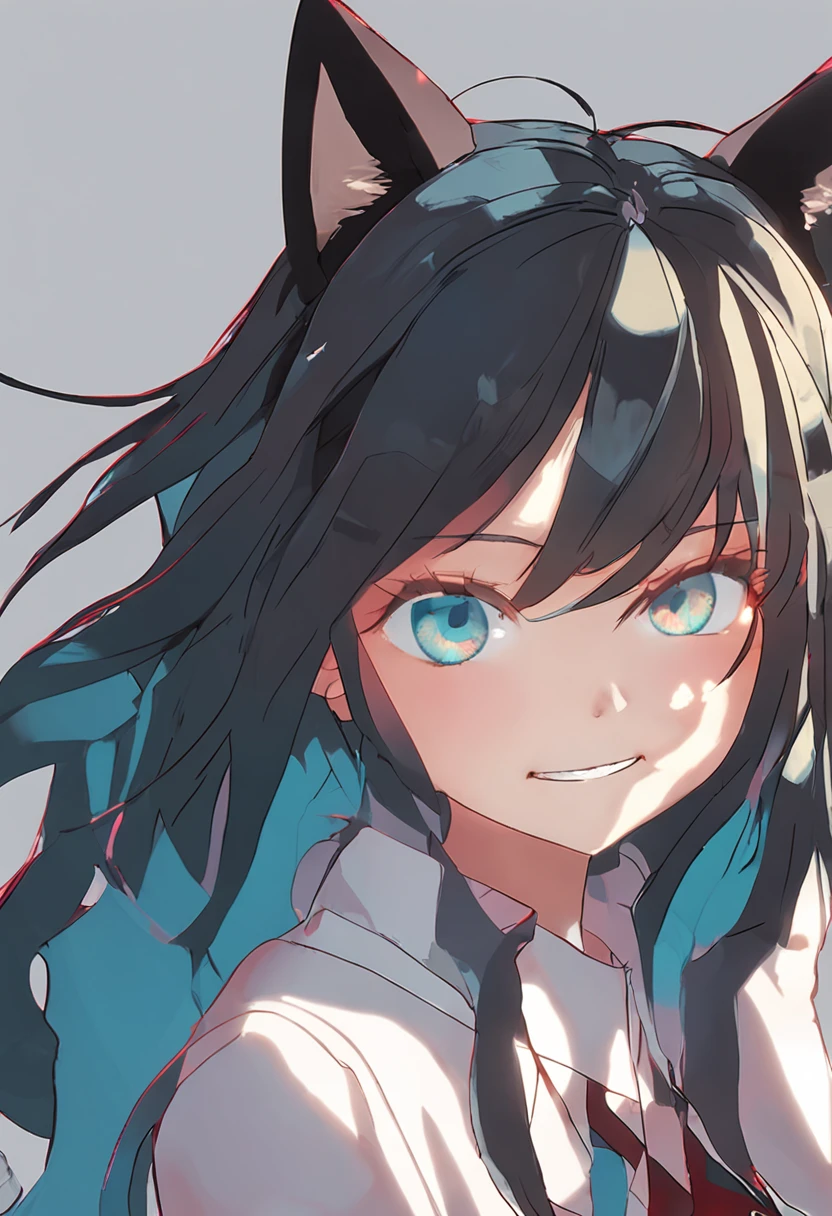 black hair, hair bobbles, wince, longeyelashes, solid circle eyes, fake fox ear, light smile, fang, Surrealism, drop shadow, anaglyph, stereogram, tachi-e, pov, atmospheric perspective, 8k, anime, super detail, ccurate, best quality