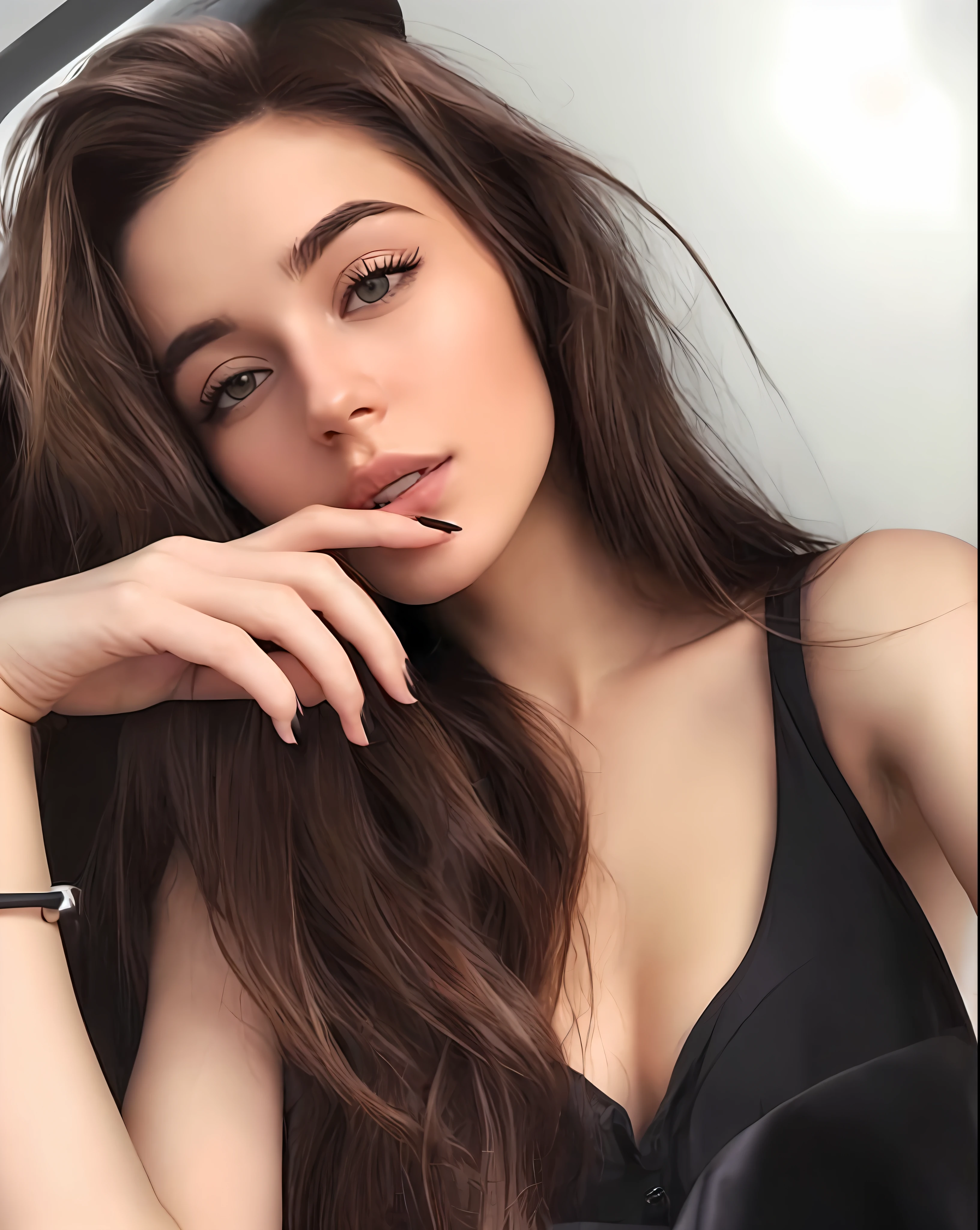 arafed woman with long brown hair and a black top, anna nikonova aka newmilky, sexy girl with dark brown hair, girl with dark brown hair, attractive girl, beautiful model girl, anastasia ovchinnikova, girl with brown hair, 18 years old, perfect face ), julia gorokhova, beautiful girl model, dilraba dilmurat