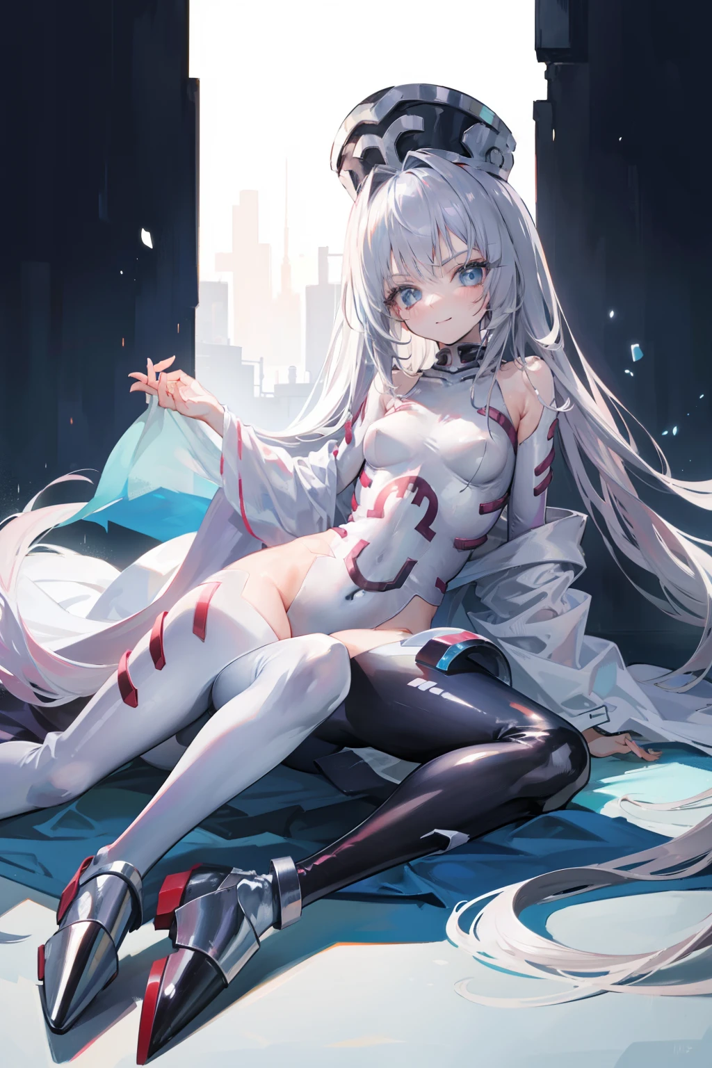 tiny girl a smile silber hair Long full body suits seductiv lie down