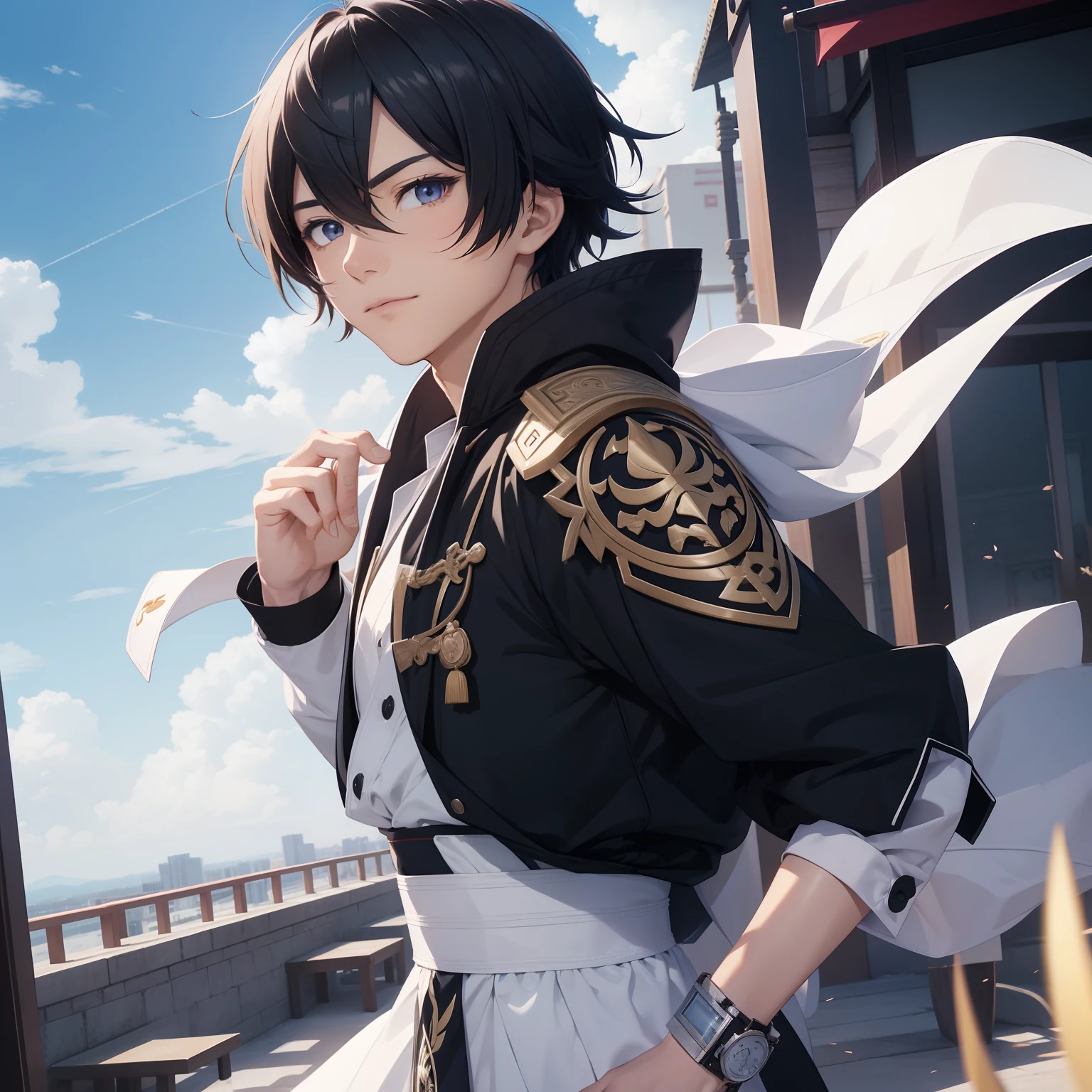 Very detailed anime male:1.5,Change your life against the sky,China-style