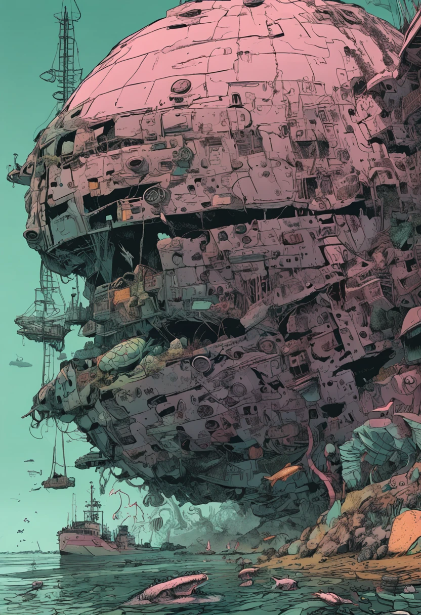 epic realistic, ((((hdr)))), ((((pastel colour)))), Eschatological, Abandoned, ocean floor,abyssal,Nuclear contamination,jpn,sunken ships,disuse,Mutant fish,Mutated seaweed,Radioactive material,heavy metal,depth of fields,high detal