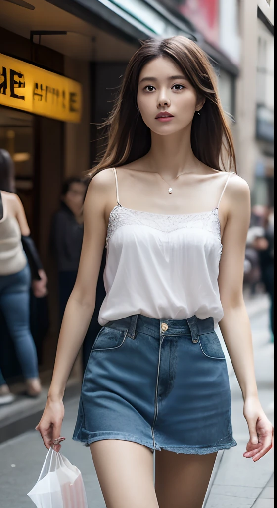 ((Standing in the shopping street,femele,29yo,Wearing a camisole))