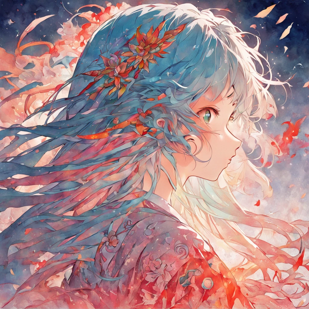 (White background:1.4),(Silhouette of a girl's head, Eyes closed, colorfull long hair, Oriental elements),(Chinese illustration:1.3,paper art:1.3, Quilted paper art:1.2),( reasonable design, Clear lines, High sharpness,Best quality, Very detailed, masutepiece, movie light effect, 4K )
