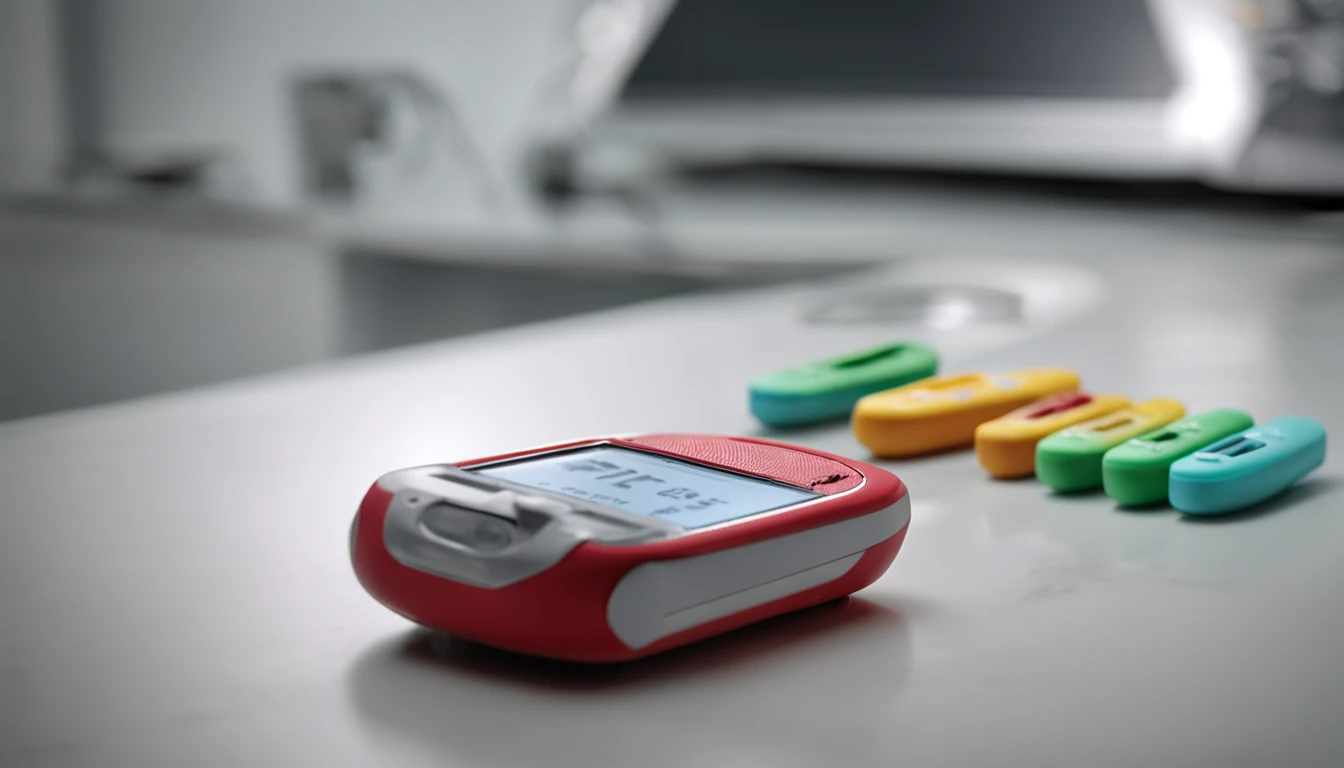Blood glucose meter, finger, digital medical equipment, Medical photography, small gadget, product introduction photos, full - length view, vitals visualiser!!, A wide variety of medical equipment, High-res, high - res, closeup of hands, Handheld, close up photograph, A high resolution