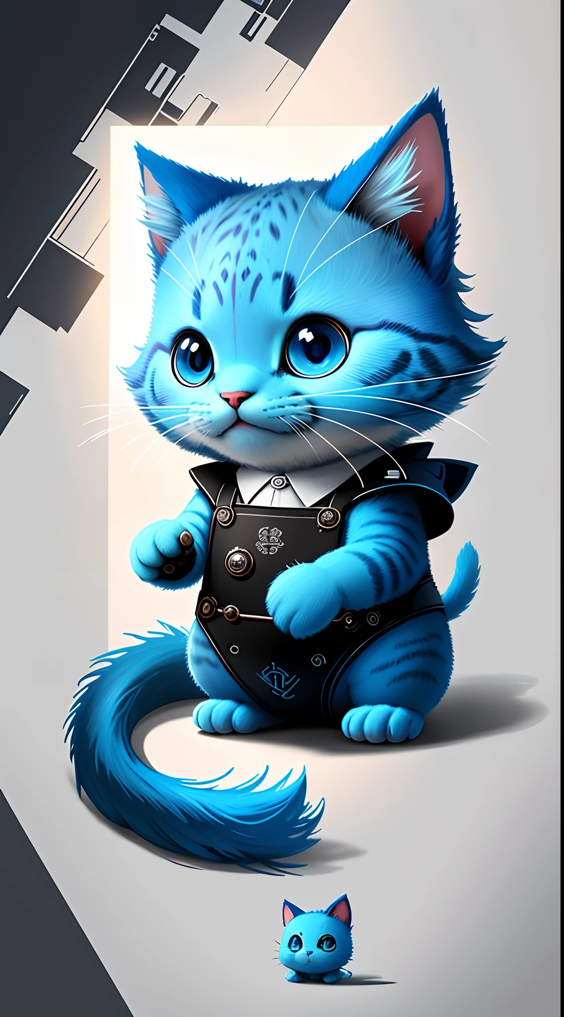 "Create masterpieces of cute little blue cat creatures with ultra-detailed concept art inspired by it。Unleash your inner Cu73Cre4ture chef suit with the power of steady diffusion，Bring your imagination to life！”，Little blue cat，high detal，8K，High Picture Quality，