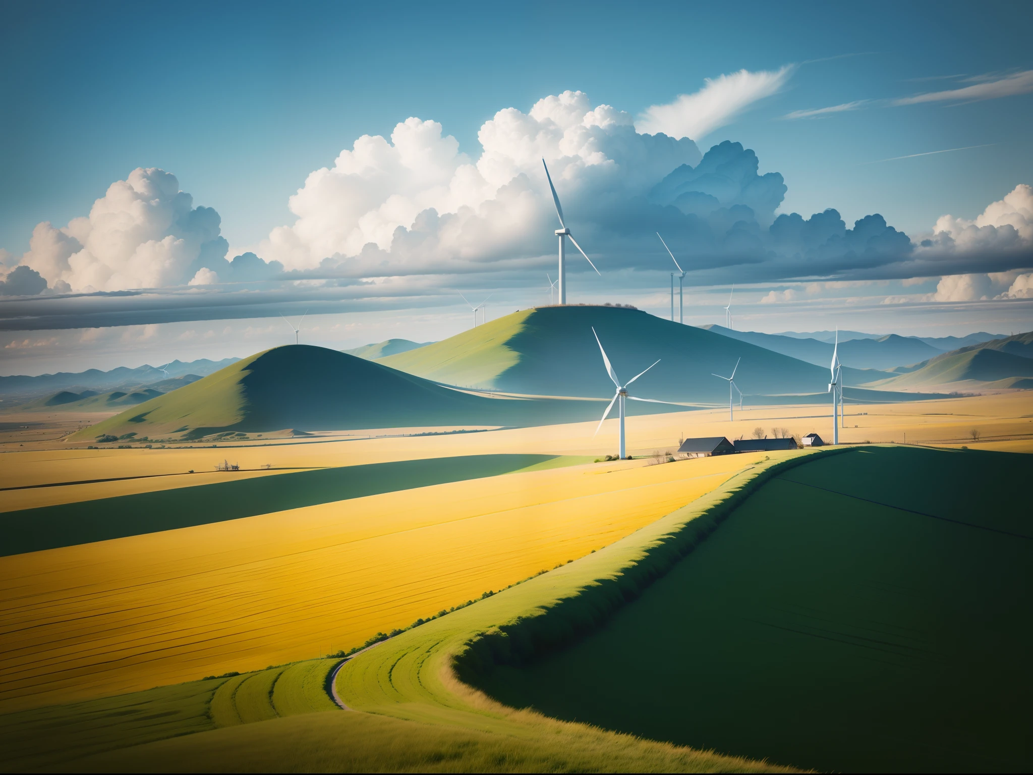 Spinning Landscape, The power of the wind, Use of clean energy, possibility, expresive