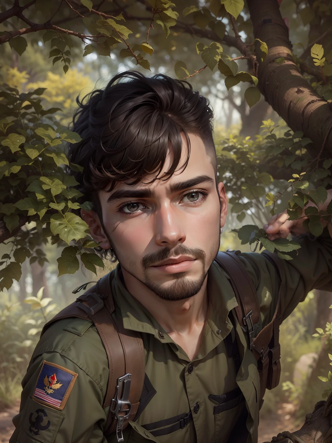 Biutiful boy and nature background and army hair cutting