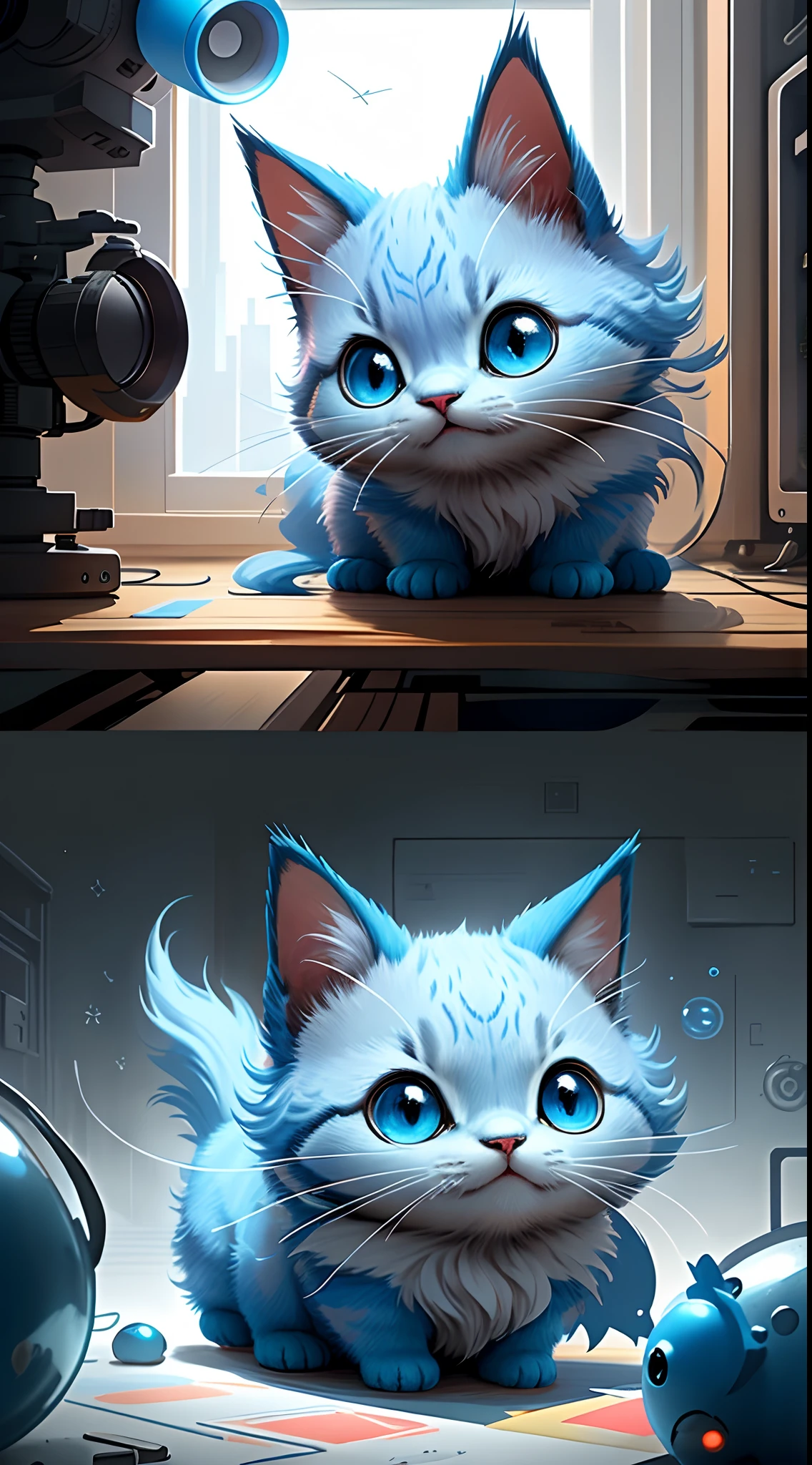 "Create masterpieces of cute little blue cat creatures with ultra-detailed concept art inspired by it。Unleash your inner Cu73Cre4ture programmer with the power of steady diffusion,Bring your imagination to life!”,Little blue cat,high detal,High image quality in 8K,ultraclear,high high quality,photorealisti