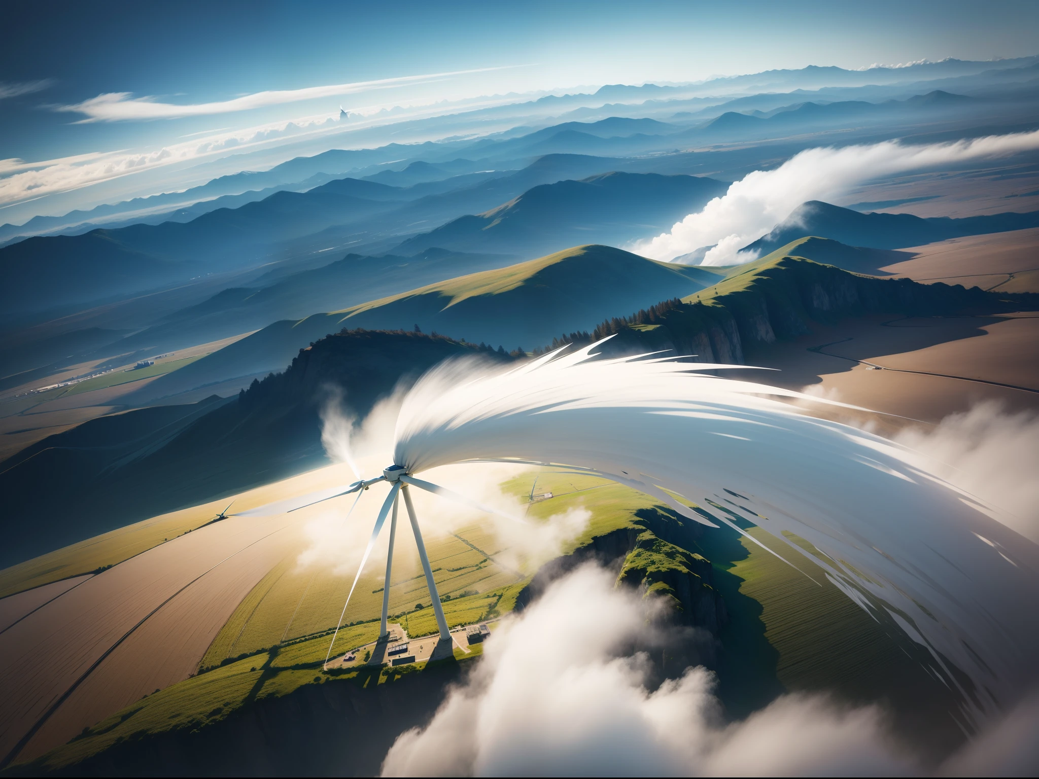 Spinning Landscape, The power of the wind, Use of clean energy, possibility, expresive