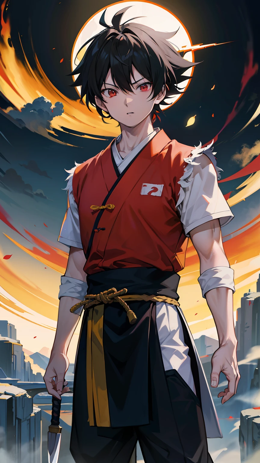 Son Goku, Super Saiya, Japanese anime aesthetics, Acrylic painting, Extensive use of color mixing knives, He Jiaying's meticulous painting style, Contemporary Chinese Romantic Painting Style, Multi level realistic matte photos, Detailed and vibrant character illustrations, Multi level combination composition,Hyperdetail, Ultra detailed, Volumetric lighting, Global illumination,Raytracing, hdr, dtm, full hd, 32k --ar 3:4 --niji 5