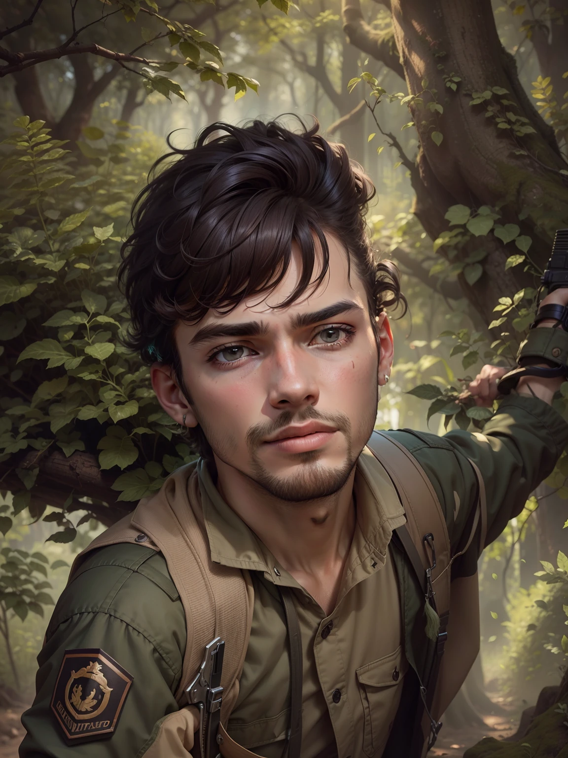Biutiful boy and nature background and army hair cutting