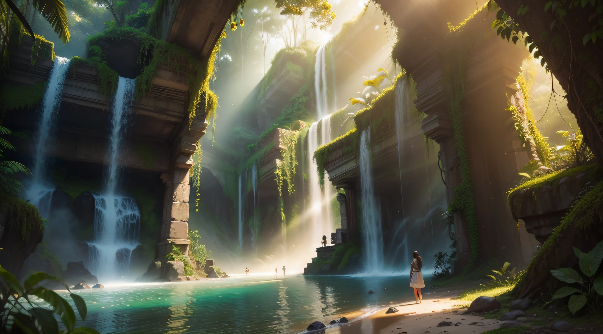 Enter the lush and mysterious Amazon Rainforest and unravel the secrets of a Lost City that emerges from the depths of the jungle, retratada em uma imagem gerada pela pintura IA do Sea Art. In this unique work of art, somos transportados para um mundo de magia e encantamento, where wild nature intertwines harmoniously with ancestral architecture. The Lost City reveals itself to our eyes as a hidden refuge, Shrouded in lush vegetation and mystery. Torres antigas e templos sagrados emergem da densa floresta, silent witnesses of the past and guardians of ancestral knowledge. The color palette used in the image is a symphony of earthy tones and vibrant greens. The deep green of the leaves of the trees blends with the ochre colors of the old buildings, criando uma harmonia visual que nos convida a explorar cada canto dessa cidade encantada. Sunlight filters through the treetops, creating a play of light and shadow that gives a sense of mystery and wonder. Rays of sunshine fall on the ancient ruins, revealing intricate architectural details and carved inscriptions that tell long-forgotten stories. The wildlife of the Amazon rainforest surrounds the Lost City, as if invisible guardians protected her. Macacos saltam de galho em galho, enquanto papagaios coloridos voam em meio aos templos antigos, Trazendo energia e vida para a cena. Ao contemplar essa imagem gerada pela pintura IA do Sea Art, We are transported to a world of mystery and adventure. We feel the call of wild nature and find ourselves immersed in the grandeur of the Amazon Rainforest and the majesty of the Lost City. Essa imagem nos convida a explorar o desconhecido, unravel the secrets of this forgotten city and immerse yourself in the cultural and historical richness it holds. Connecting with the force of nature and the wisdom of the past, awakening in us a sense of wonder and magical respect that exists in the heart of the Amazon Rainforest