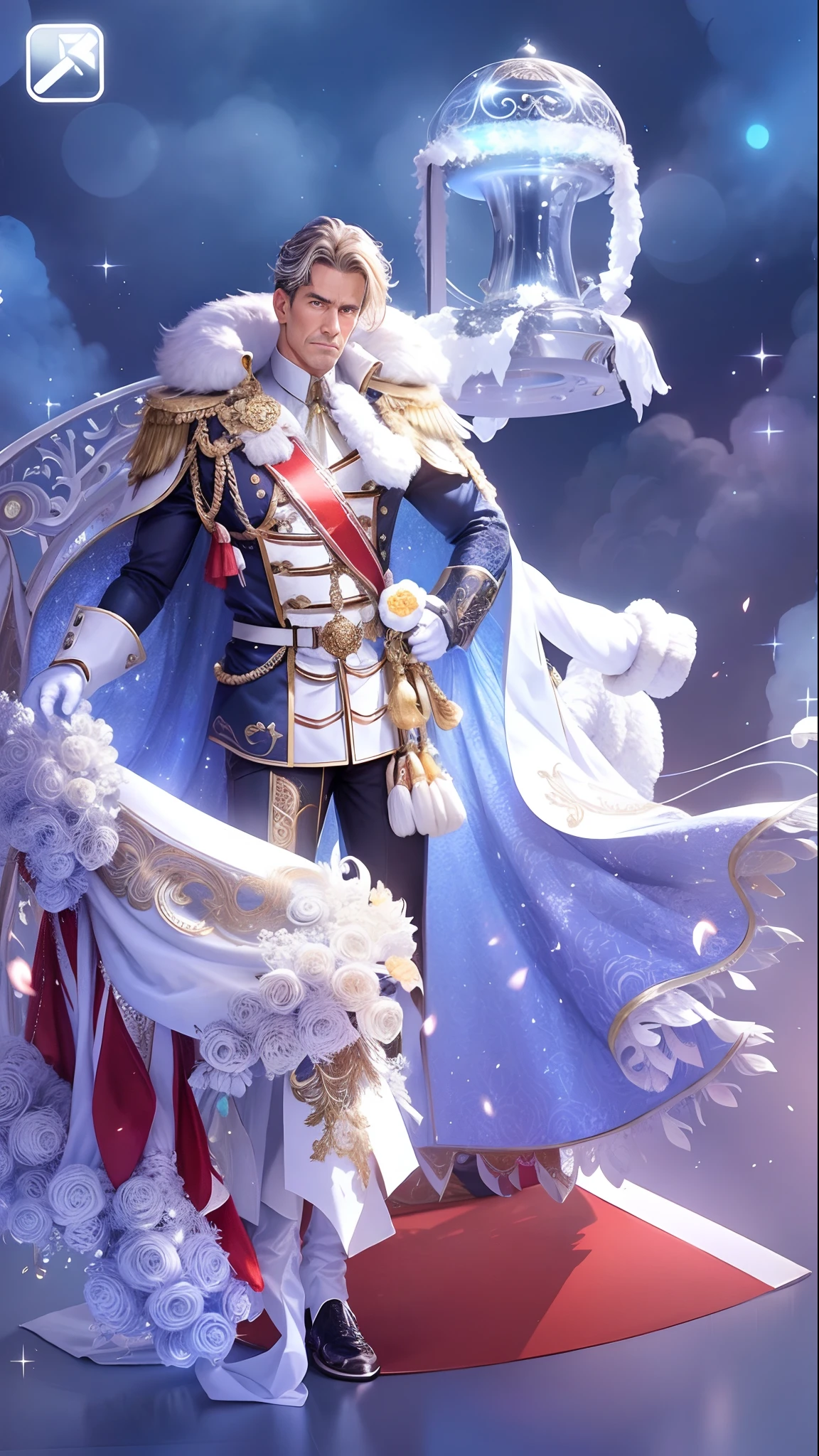 middle aged man，Handsome man，Wear white gloves