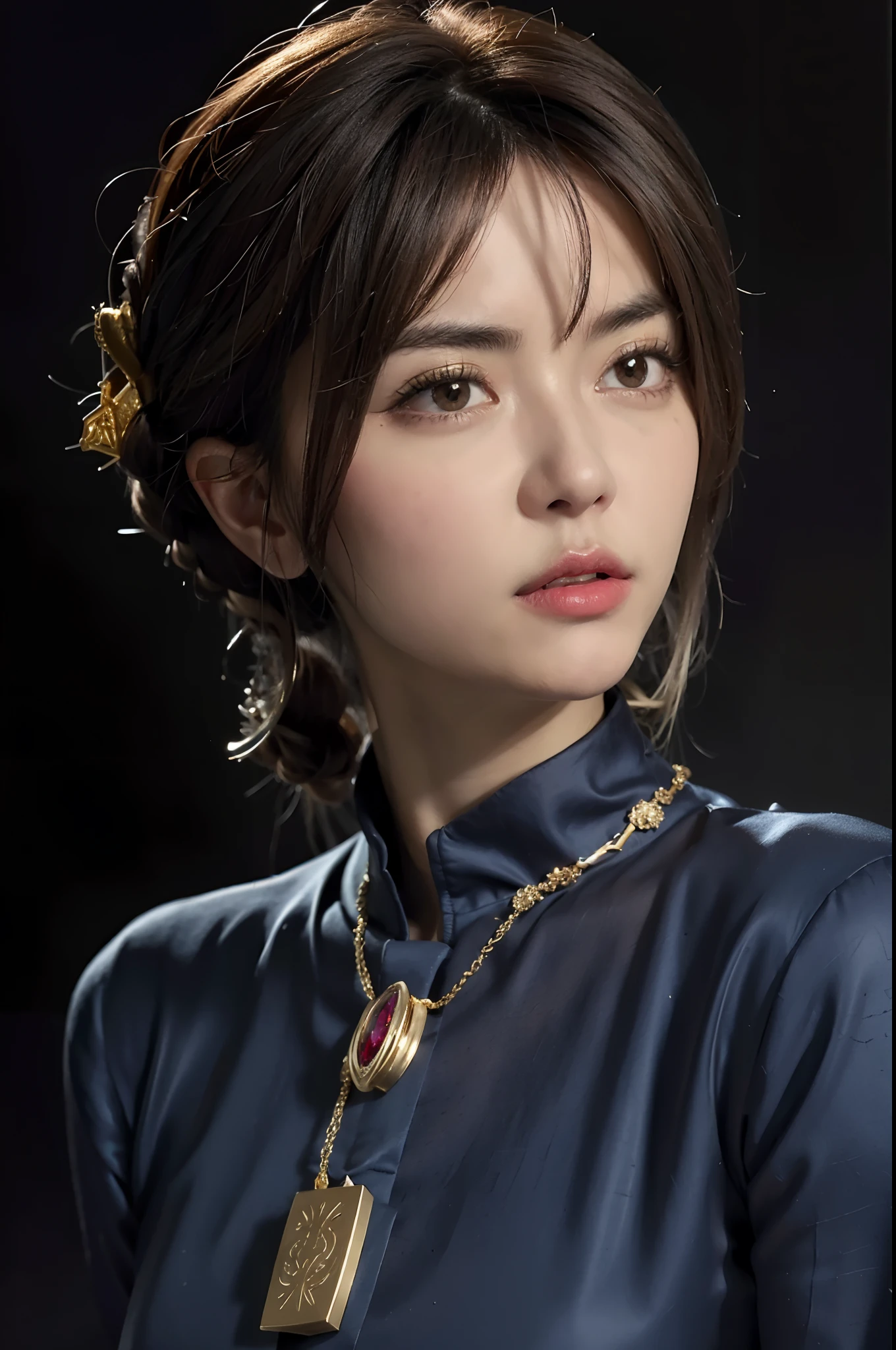 Arad woman wearing necklace and necklace with gold pendant, Rendu portrait 8k, By Leng Mei, Stunning anime face portrait, Soft portrait shot 8 K, 8K Artgerm bokeh, portrait of anime woman, high quality portrait, By Li Song, a beautiful anime portrait, author:Zhang Han, author:Fan Qi, Portrait of an anime girl