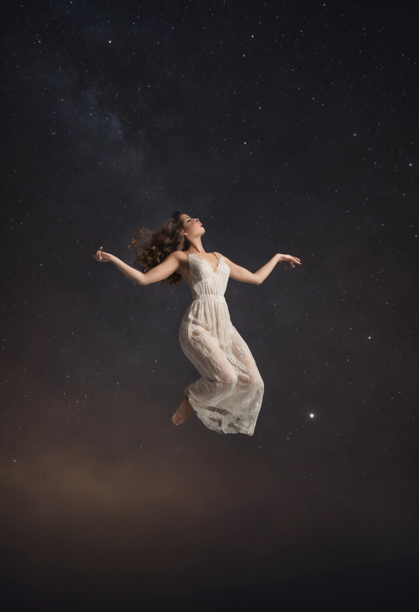 Beautiful woman floating in the night sky