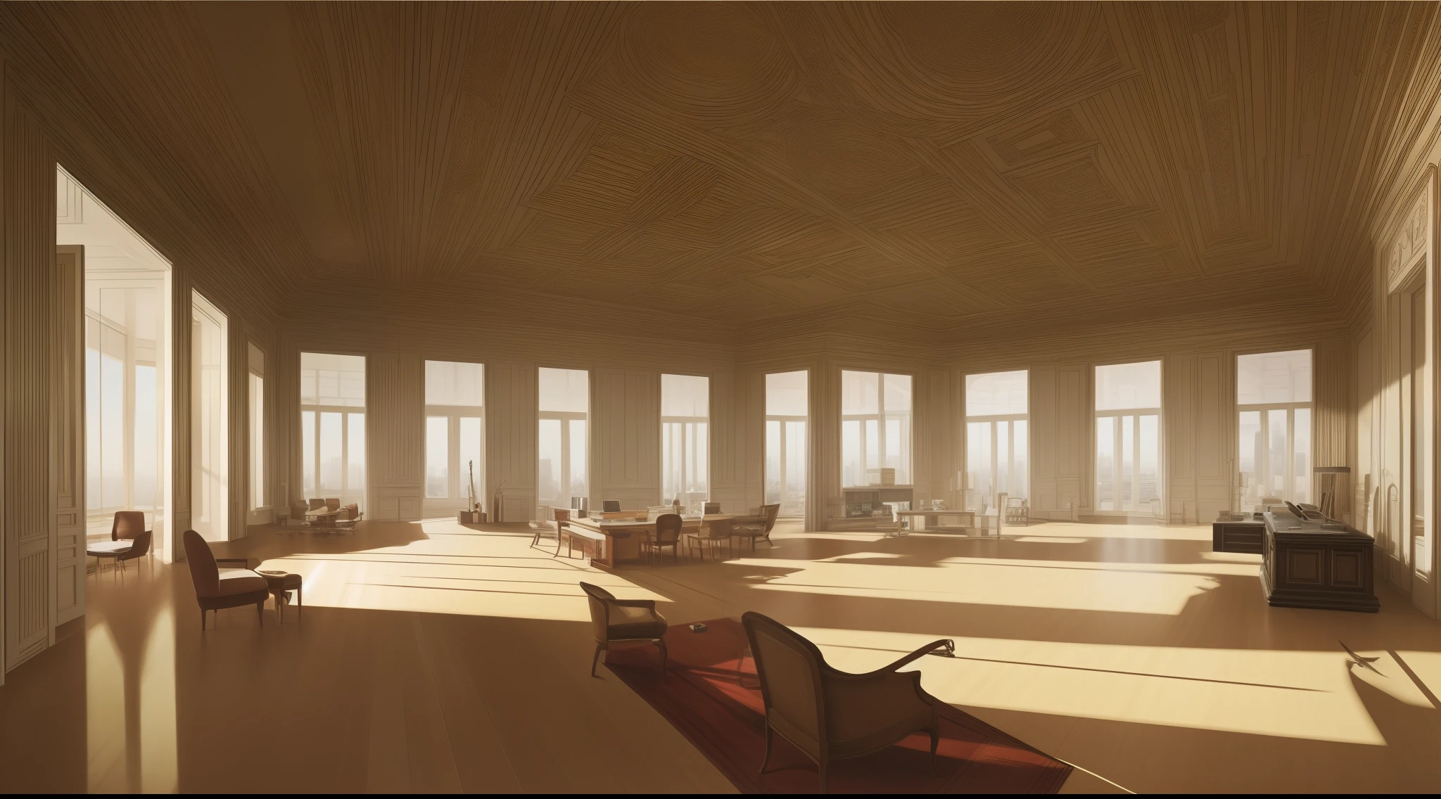 shot from front、Office、The whole picture、Large room、Quiet room、masterpiece, top-quality, in 8K , intricate detailes, ultra-detailliert , light Particle、32K Digital Paint, Hyper-Realism, No background