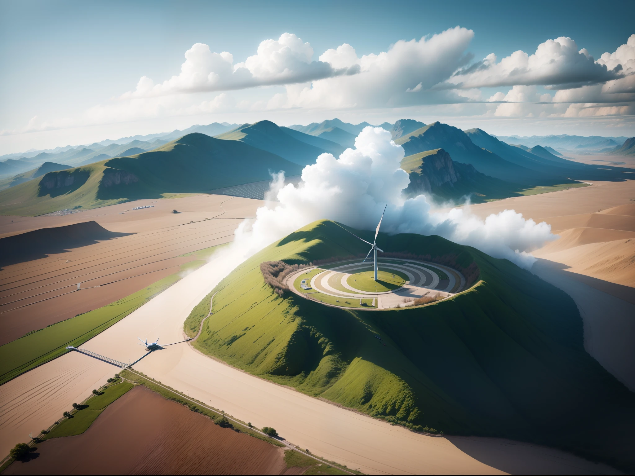 Spinning Landscape, The power of the wind, Use of clean energy, possibility, expresive
