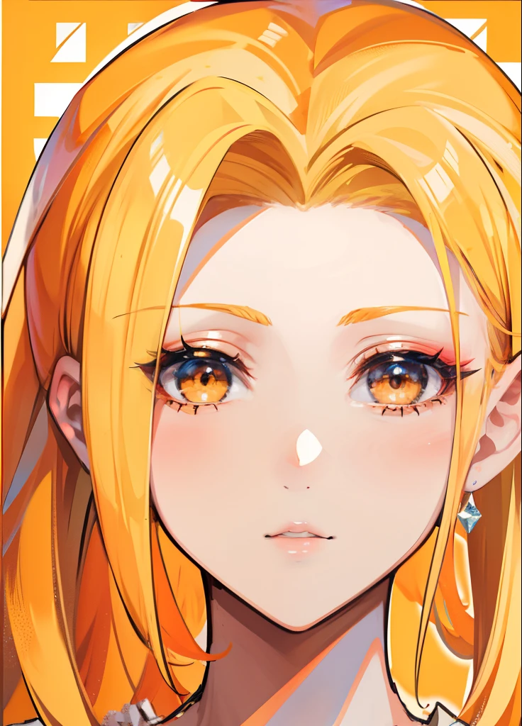 Blonde hair,Orange and white clothes,Exquisite makeup,A radiant-looking royal sister